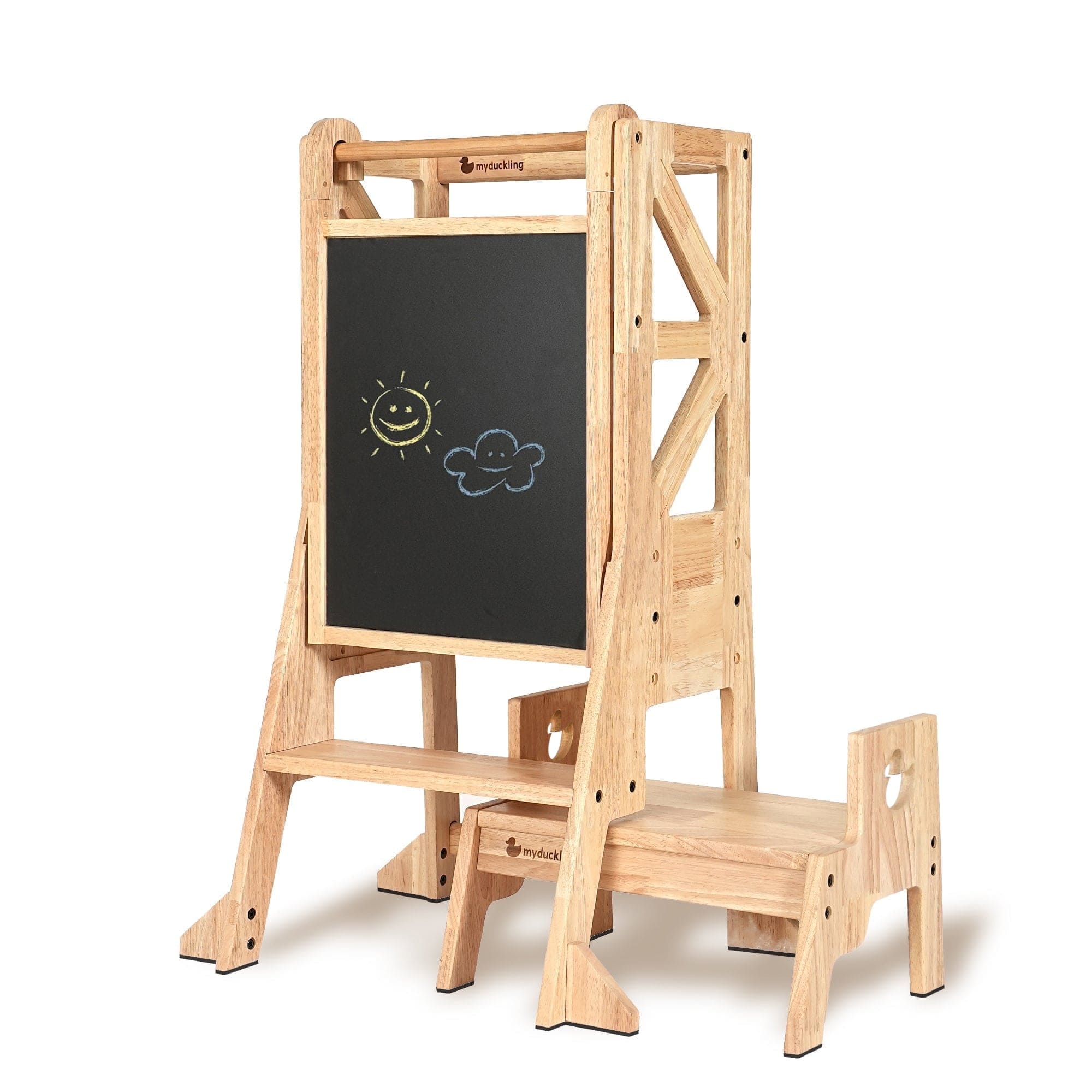 JALA Deluxe Adjustable Montessori Learning Tower for Toddlers - Solid Wood Step Stool with Safety Rail & Duck Handle - Perfect for Kitchen, Baking, and Playtime Independence
