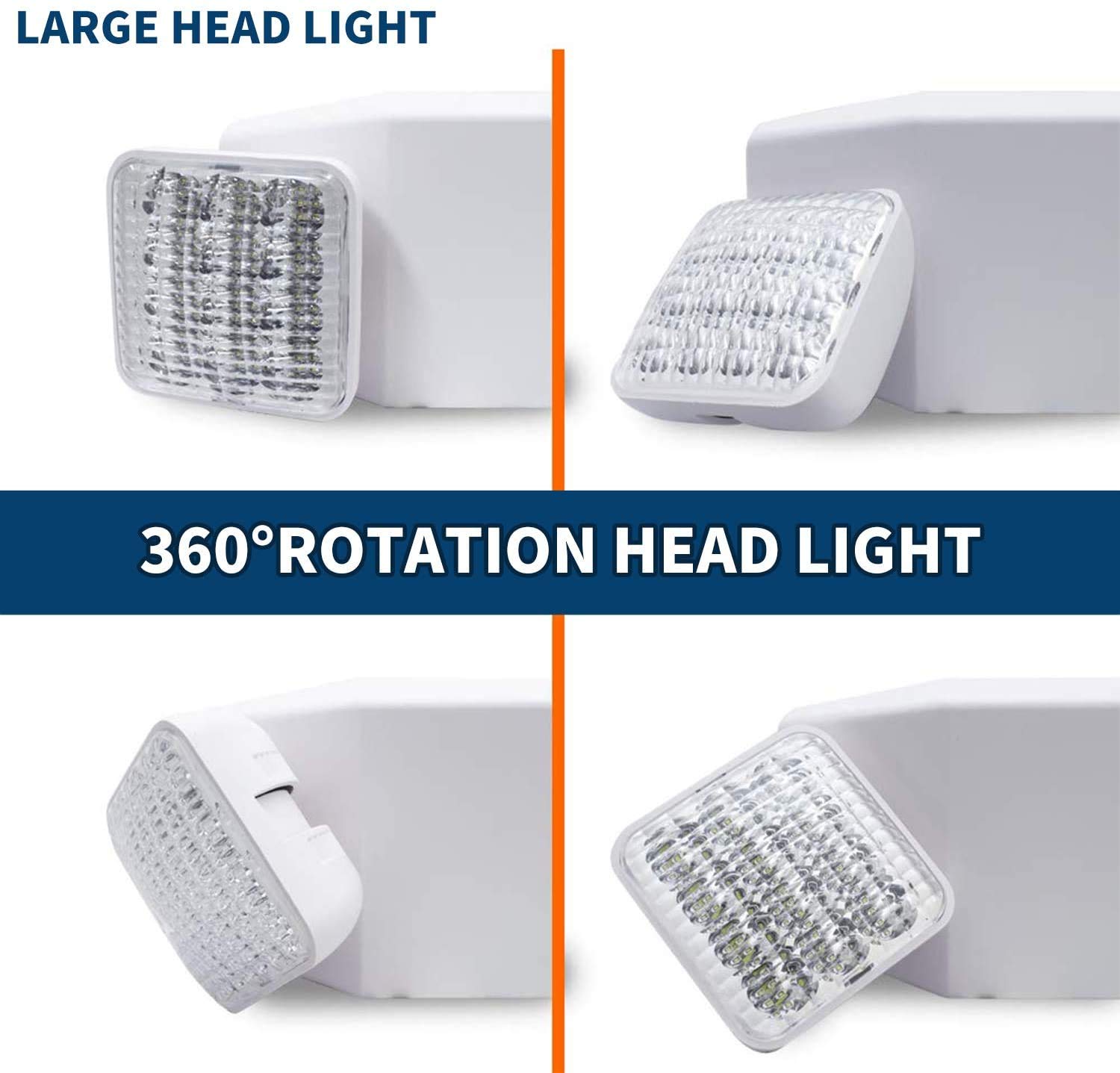 UL Certified AKT LIGHTING Commercial Emergency Light - 2 Adjustable LED Square Heads with Backup Batteries for Exit Lighting (6 Pack) - Ideal for Offices, Warehouses & Public Buildings