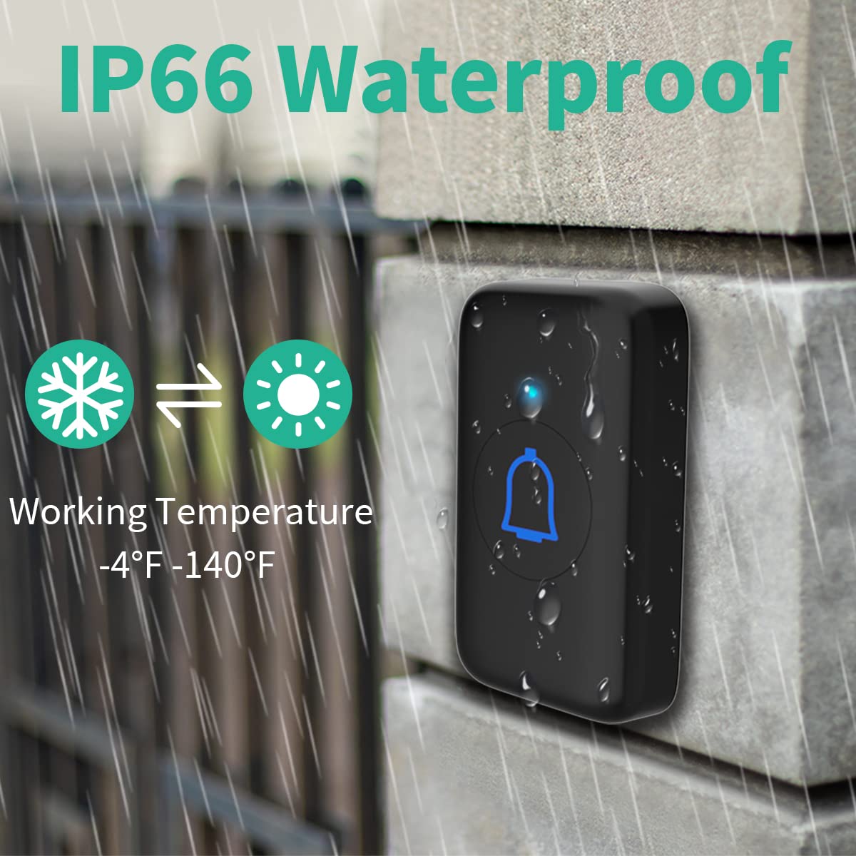 Wireless Doorbell with IP66 Waterproof Rating, 115dB Loud Volume, 56 Chime Tones, 1000ft Range & 7 Volume Levels - Ideal for Home, Office, and Outdoor Security Use