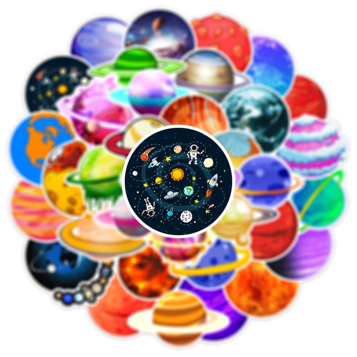 50 Pcs Space Planet Vinyl Stickers - Waterproof Decals for Laptop, Water Bottle, Skateboard, Helmet & Guitar - Fun Space-Themed Stickers for Kids, Teens & Adults - Perfect for School, Office & Home Decor