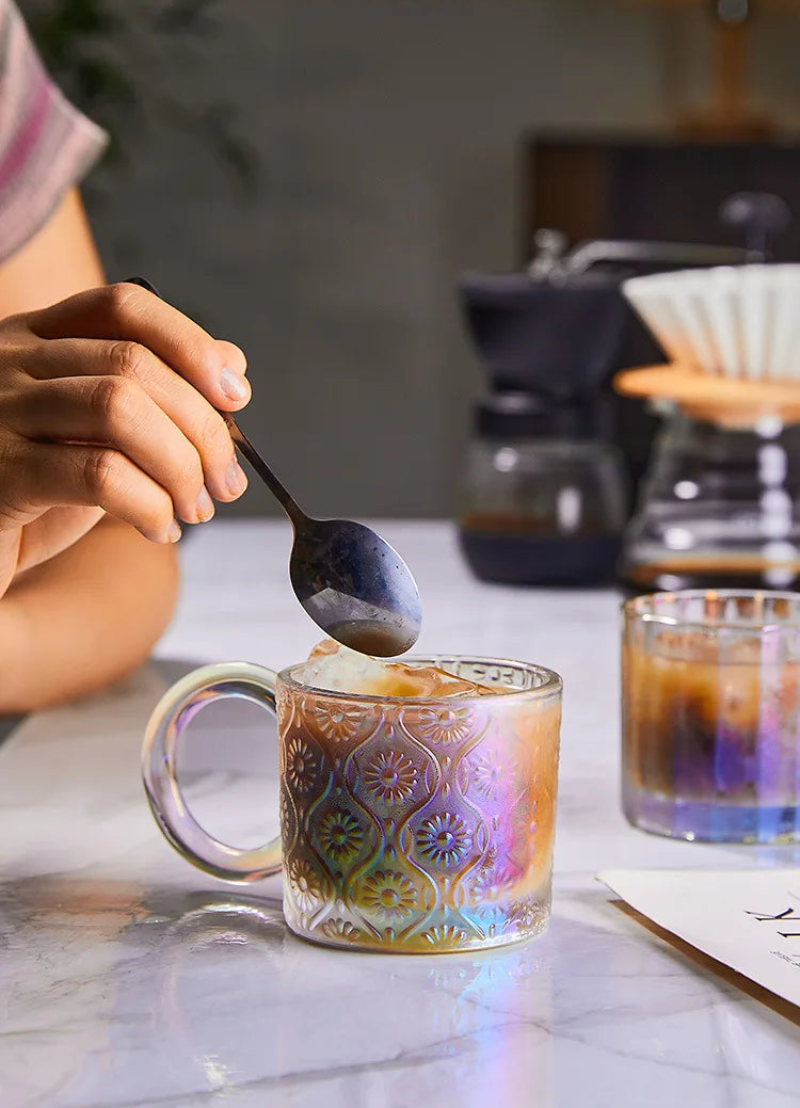 Opa Ring Glass Mug - 12oz Clear Glass Coffee Cup with Handle, Perfect for Hot Tea, Iced Coffee, and Smoothies at Home, Office, or Cafe