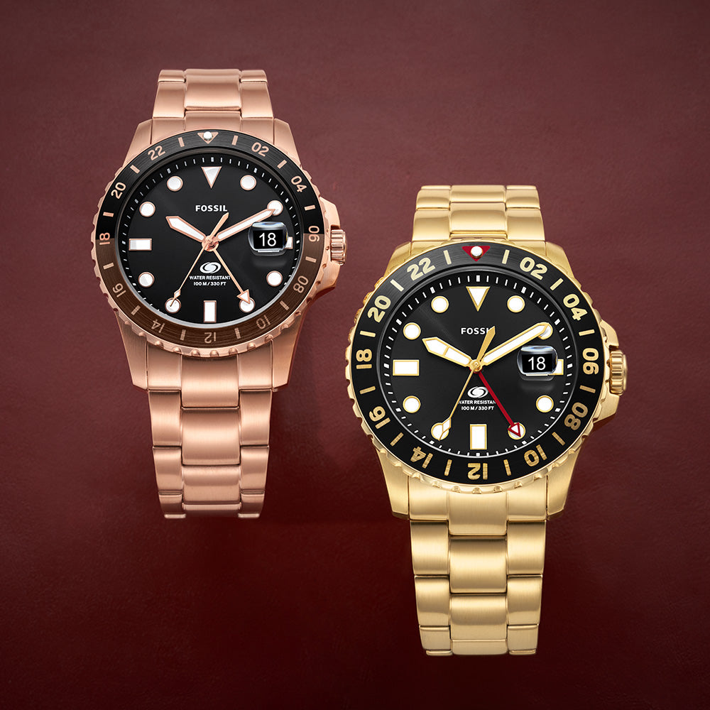 Fossil Blue GMT FS5990 Men's Stainless Steel Watch - Waterproof, Date Display - Perfect for Business, Travel & Everyday Wear