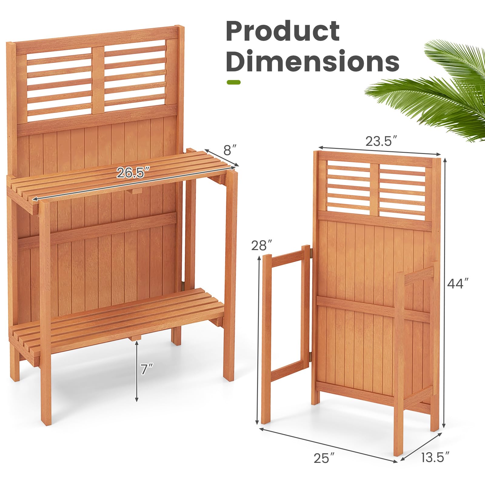 Folding Potting Bench with Trellis & 2-Tier Shelves - Sturdy Wooden Garden Workstation for Planting, Potting & Organizing - Perfect for Outdoor, Deck, Balcony, Backyard & Gardening Enthusiasts