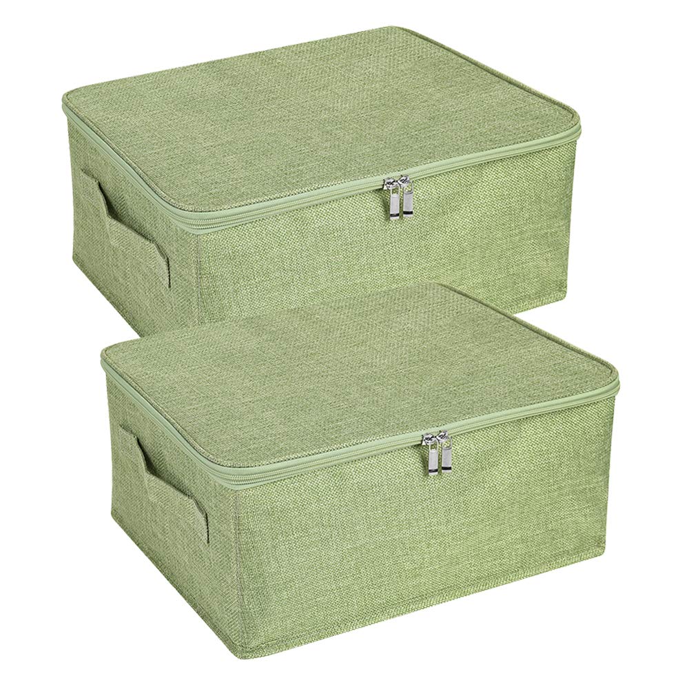 ANMINY 2-Pack Foldable Storage Bins with Zipper Lid & Handles - Small Green PP Plastic Fabric Closet Organizer for Clothes, Toys & Home Organization | Perfect for Bedroom, Nursery & Closet Storage