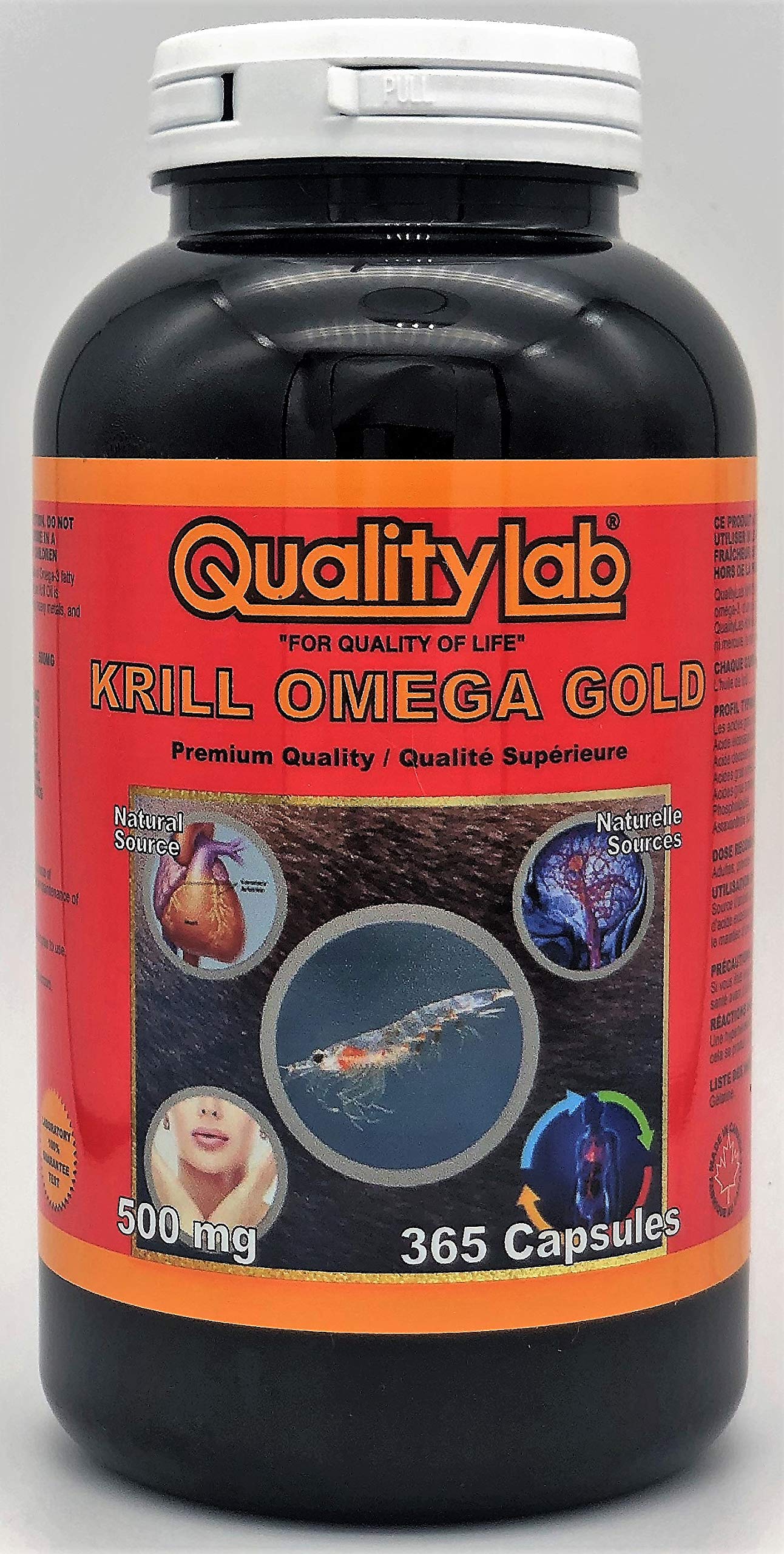 Premium Krill Oil Omega-3 Gold 500mg - 365 Softgel Capsules for Heart & Brain Health - Made in Canada - Supports Joint Function & Healthy Cholesterol - Perfect for Daily Wellness Routine