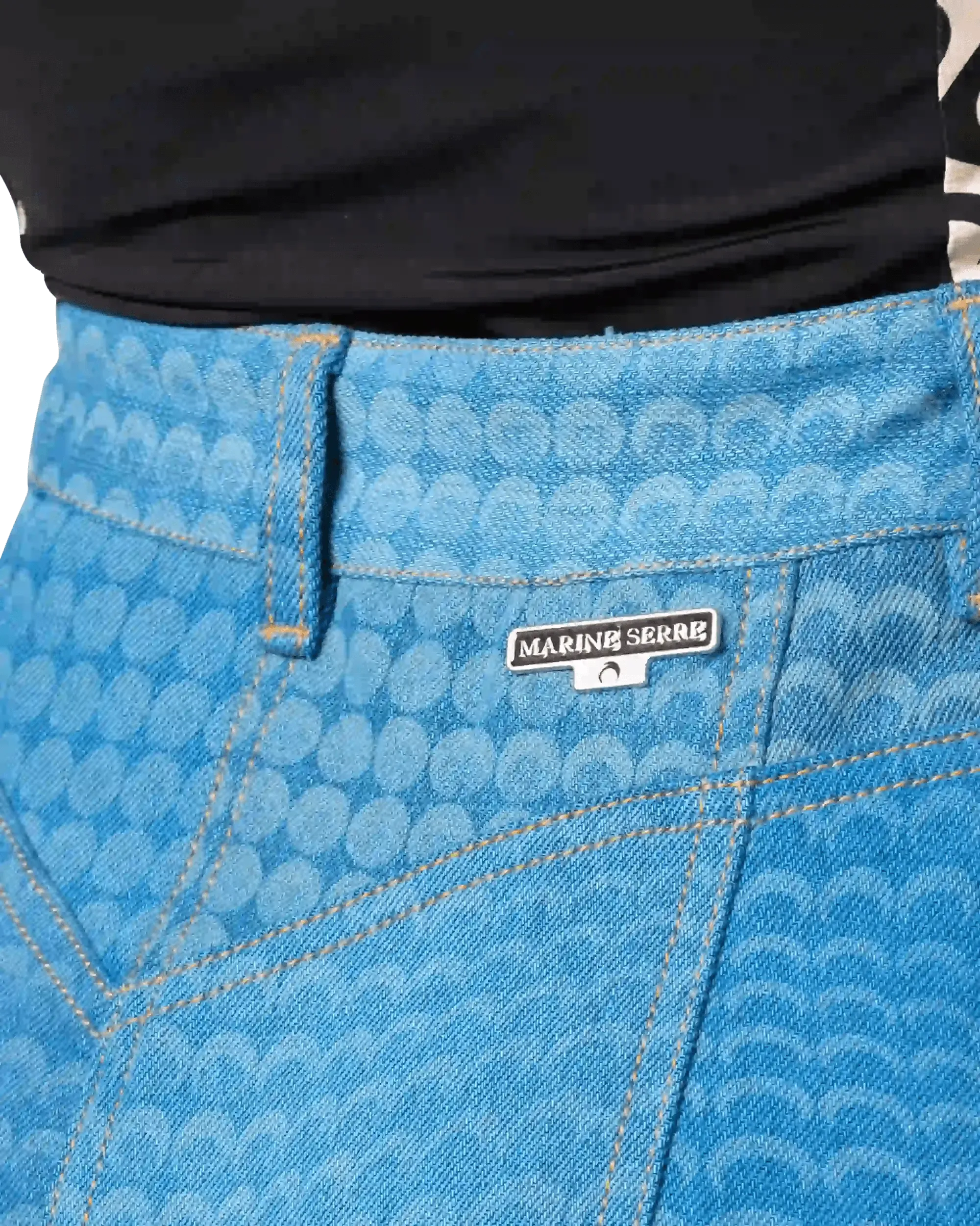 Regenerated Denim Moonfish Skin Skirt - Women's High Waisted A-Line Denim Skirt for Casual Wear & Street Style Outfits