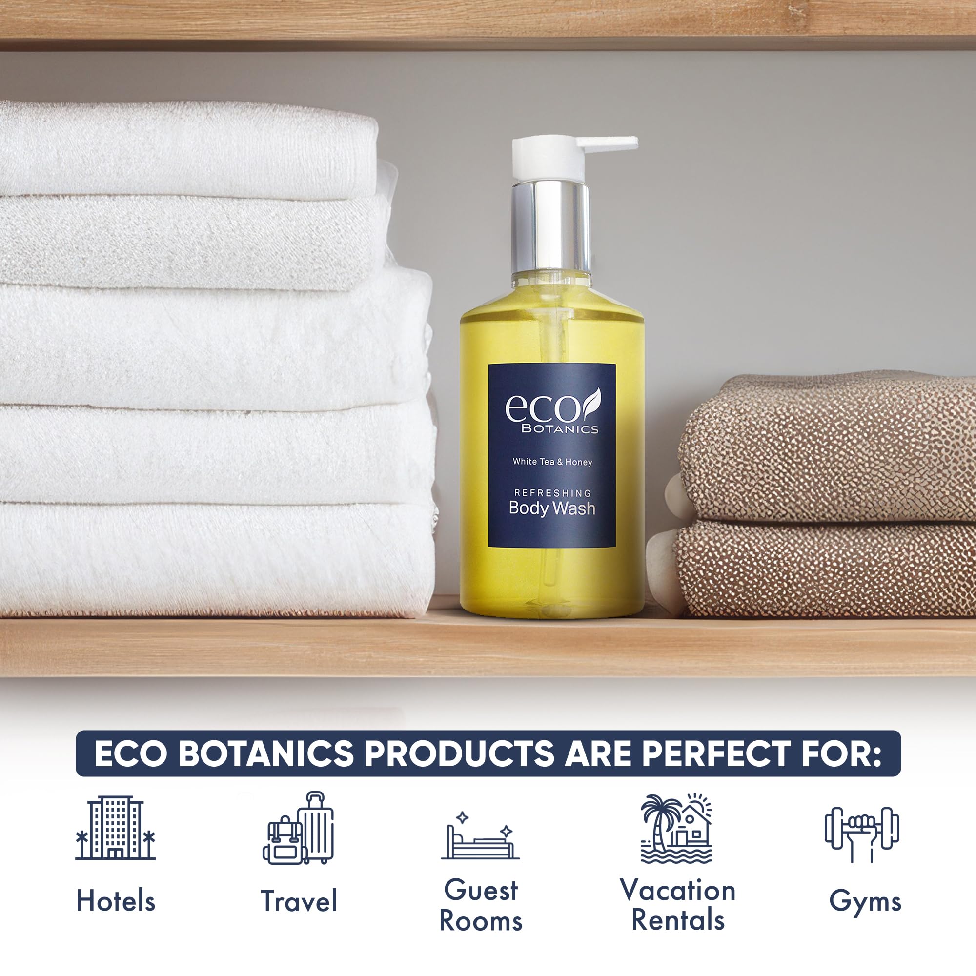 Terra Pure Eco Botanics Body Wash - White Tea & Honey Scent, 10.14 oz (Pack of 24) | Natural & Organic Hotel Amenities for Spa, Travel & Luxury Bathing