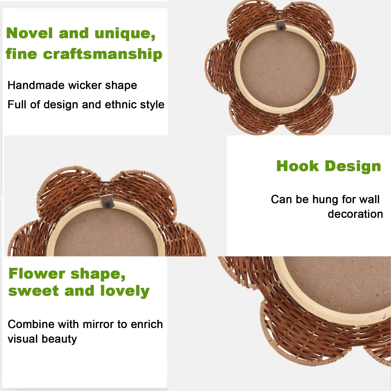 OUKENS Rattan Hanging Mirror - Boho Wall Decor for Bedroom, Living Room & Bathroom | Natural Woven Cosmetic Mirror with Unique Design | Perfect for Vanity, Dressing Area & Home Decoration