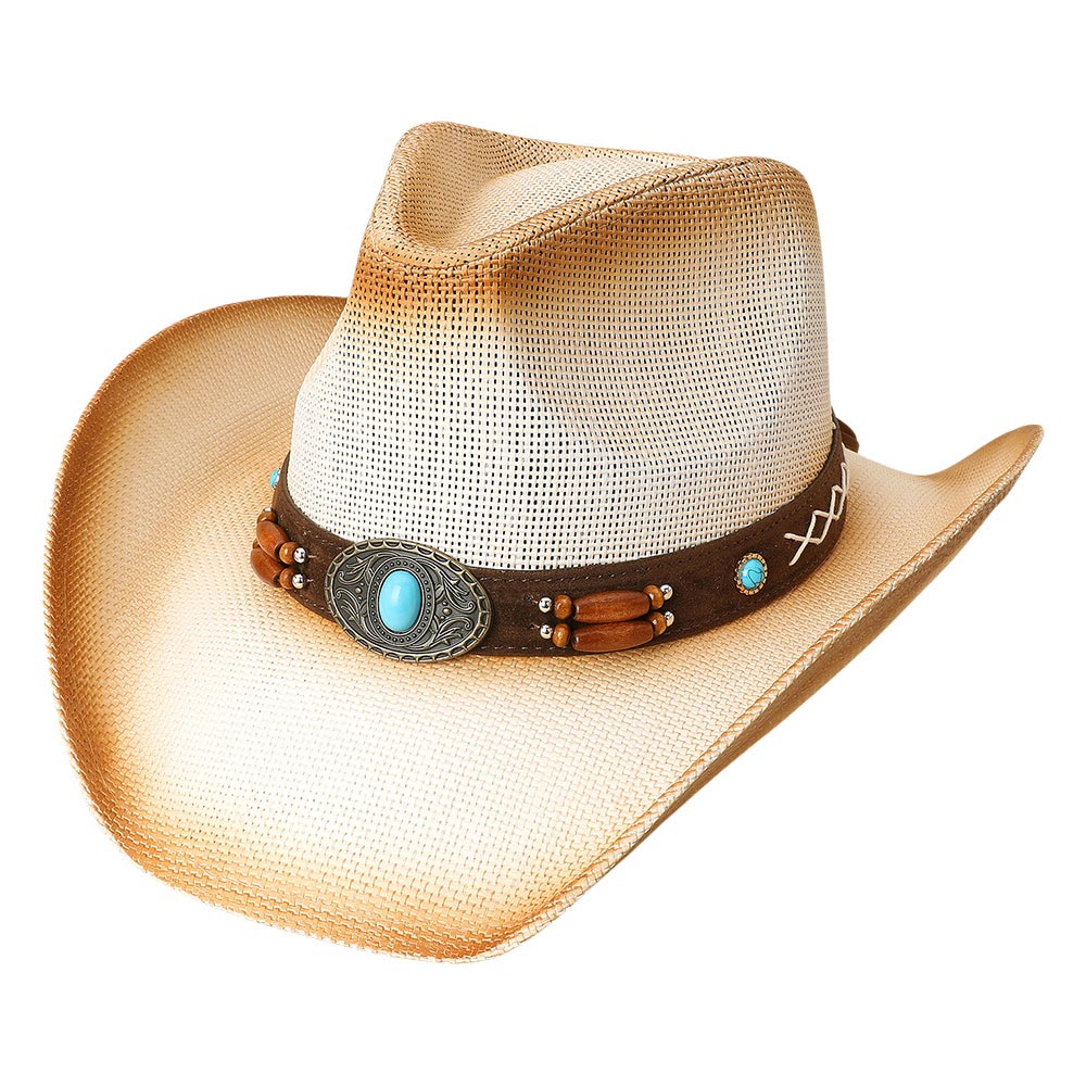 Turquoise Wooden Beaded Western Cowboy Hat for Women & Men - Stylish Straw Fedora for Country Music Festivals, Rodeos & Summer Outdoor Events
