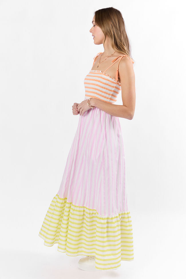 Forever Again Women's Striped Color Block Maxi Dress - Flowy Summer Beach Dress for Vacation, Party & Casual Wear