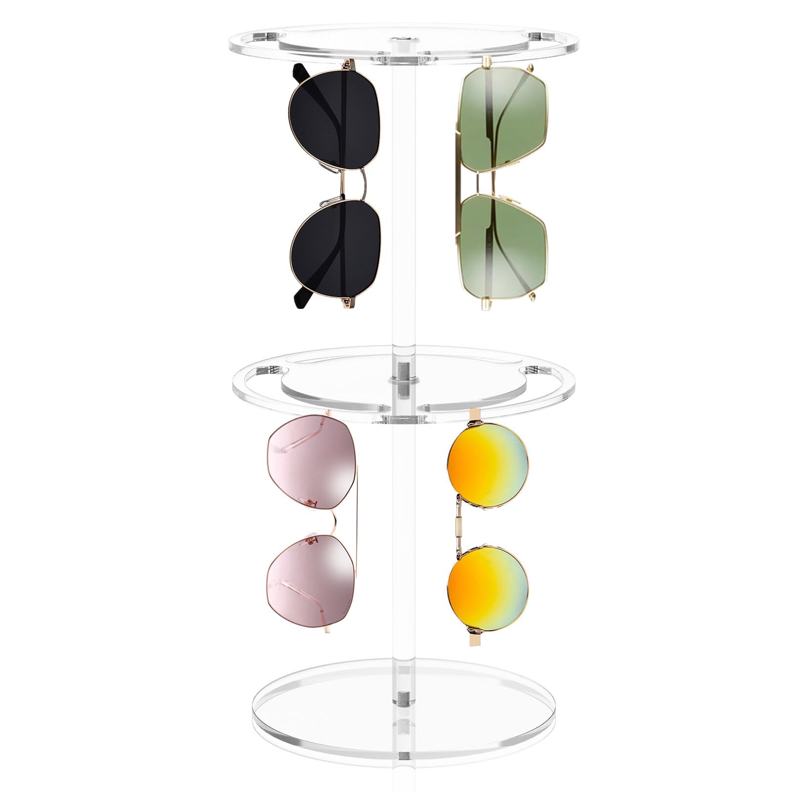 360° Rotating Sunglasses Holder Stand - 2-Tier Large Capacity Eyeglass Display Rack - Clear Acrylic Sunglass Organizer Storage for 18+ Pairs - Perfect for Retail Stores, Home Decor & Office Organization