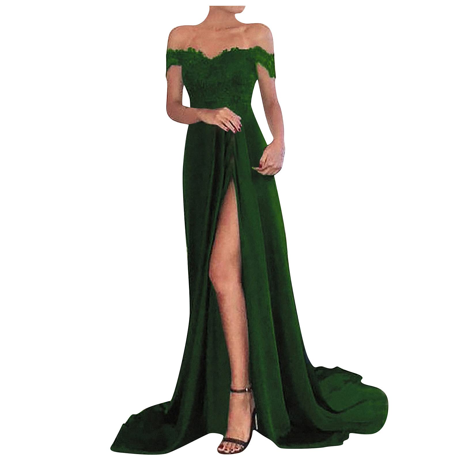 Elegant Off-the-Shoulder Bodycon Mermaid Dress with High Slit - Women's Formal Evening Gown for Wedding Guest, Cocktail Party, Prom & Special Occasions