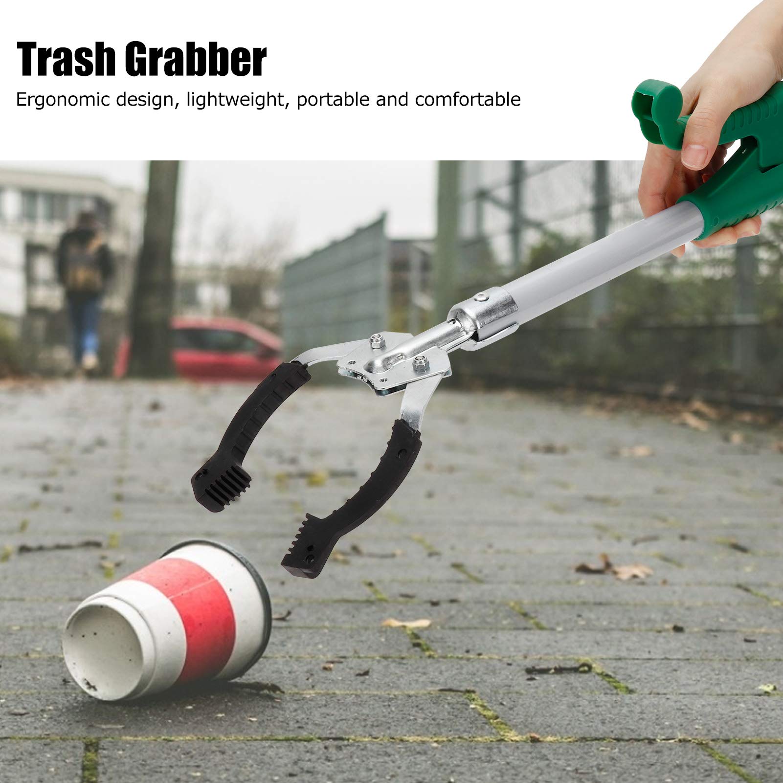 Foldable 16.1 Inch Trash Picker Grabber - Anti-Slip Jaw Reacher Tool for Elderly & Handicapped - Ideal for Outdoor Cleaning, Gardening, and Household Chores