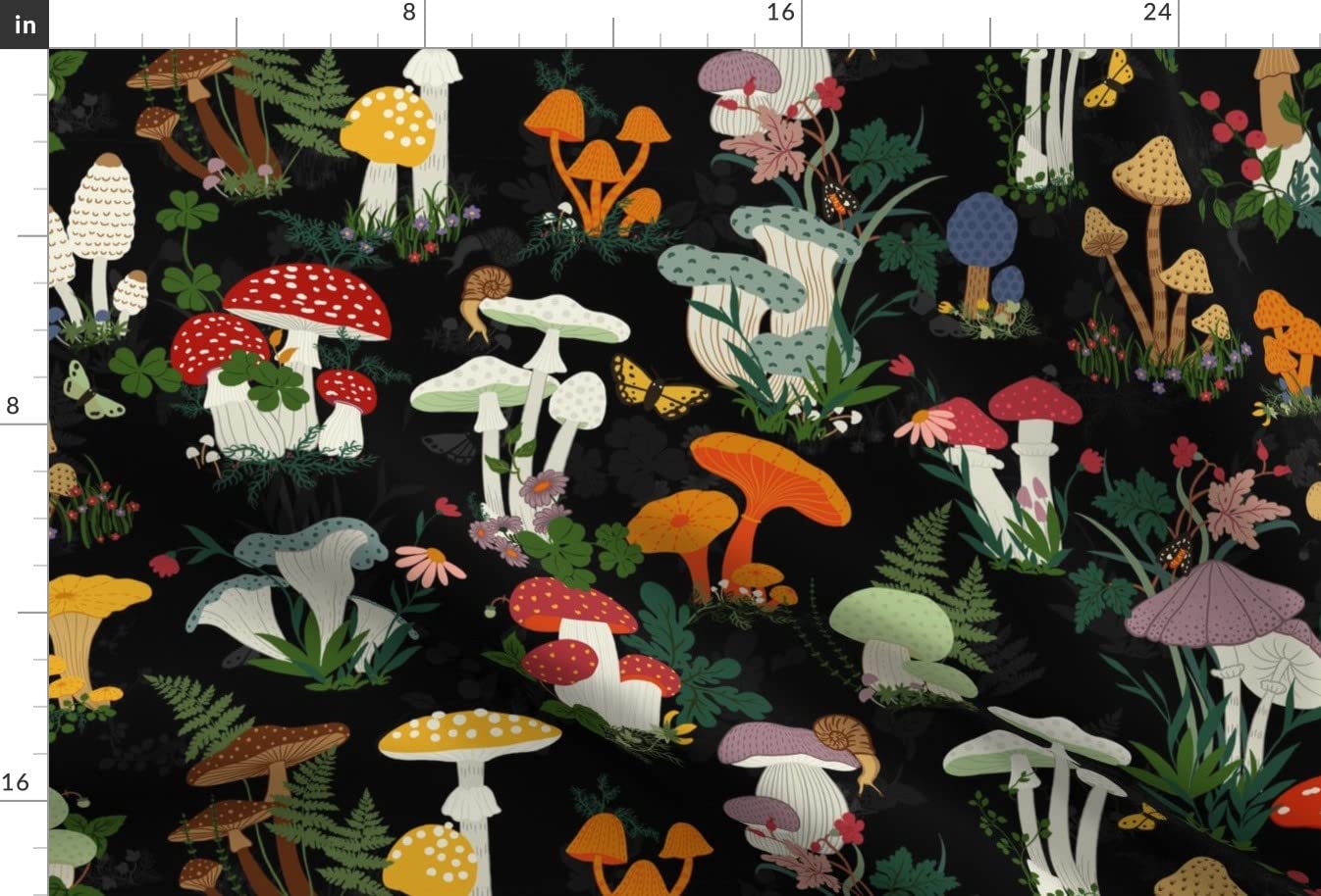 Premium Spoonflower Satin Fabric - Mushroom Garden Print Fat Quarter for Sewing, Apparel, Lining, Fashion, Blankets & Home Decor | Perfect for DIY Projects, Quilting, and Crafting