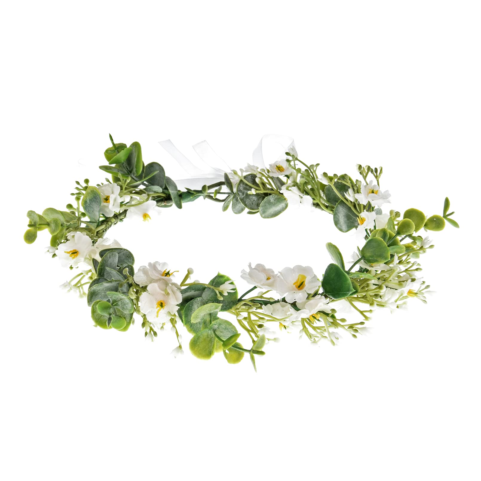 Vividsun Bohemian Green Leaf Floral Crown Headpiece - Bridal Wedding Headband for Women, Nature-Inspired Photo Prop (White Flower & Green Leaves) - Perfect for Boho Weddings, Festivals, and Outdoor Photoshoots