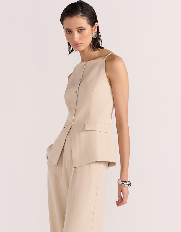 Hayden Beige Longline Vest Top for Women - Lightweight Summer Layering Piece for Casual Outfits & Beach Cover-Up