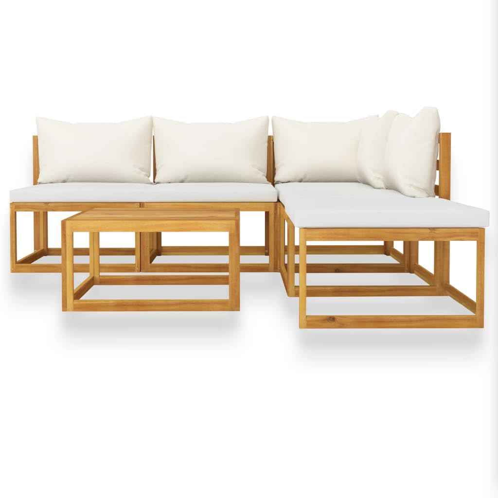 6-Piece Acacia Wood Patio Lounge Set with Cushions & Coffee Table - Modern Outdoor Sectional Sofa for Garden, Backyard, Poolside Relaxation
