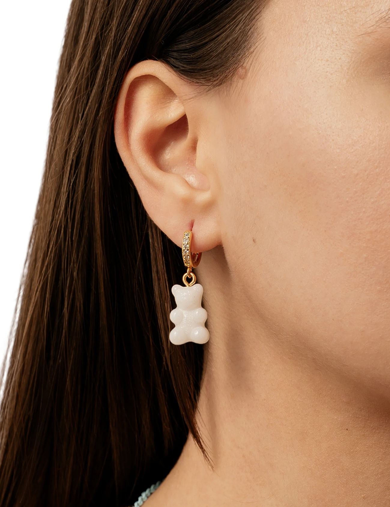 Vintage Nostalgic Bear Hoop Earrings - Pearly White Gold Plated for Women | Perfect for Casual Wear, Date Nights & Gift Giving