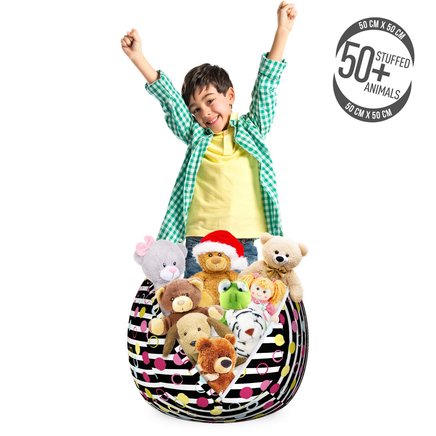 Ambesonne Colorful Storage Toy Bag Chair - Hand Drawn Grunge Circles & Dots Design, Washable Stuffed Animal Organizer, Small Multicolor - Perfect for Kids' Room, Playroom & Nursery Organization