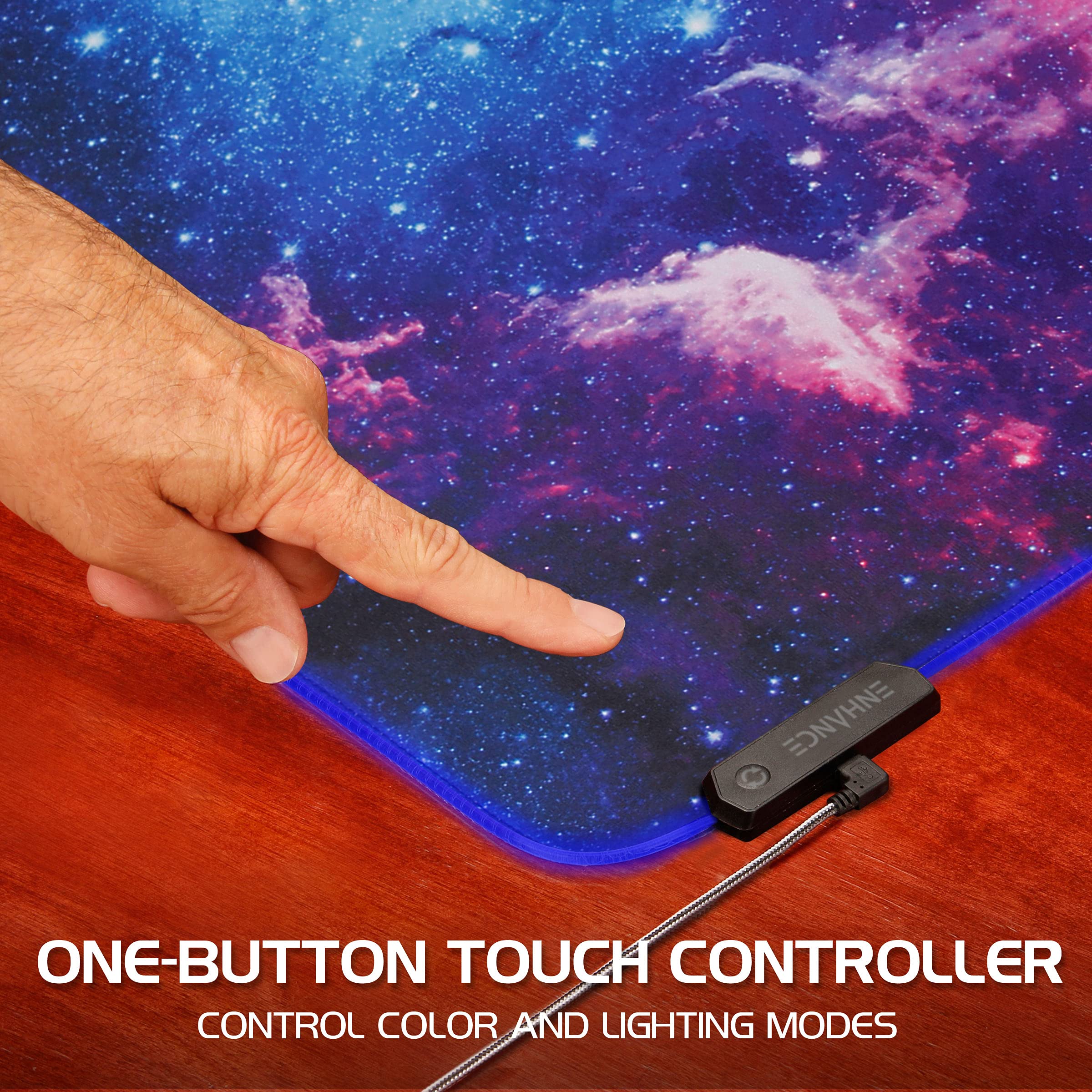 ENHANCE XXXL LED Gaming Mouse Pad - 48x24 Inch Large Illuminated Desk Mat with Smooth Tracking Surface & Non-Slip Rubber Base - Perfect for PC Gaming, Office Work, and Home Computer Setup - Galaxy Design