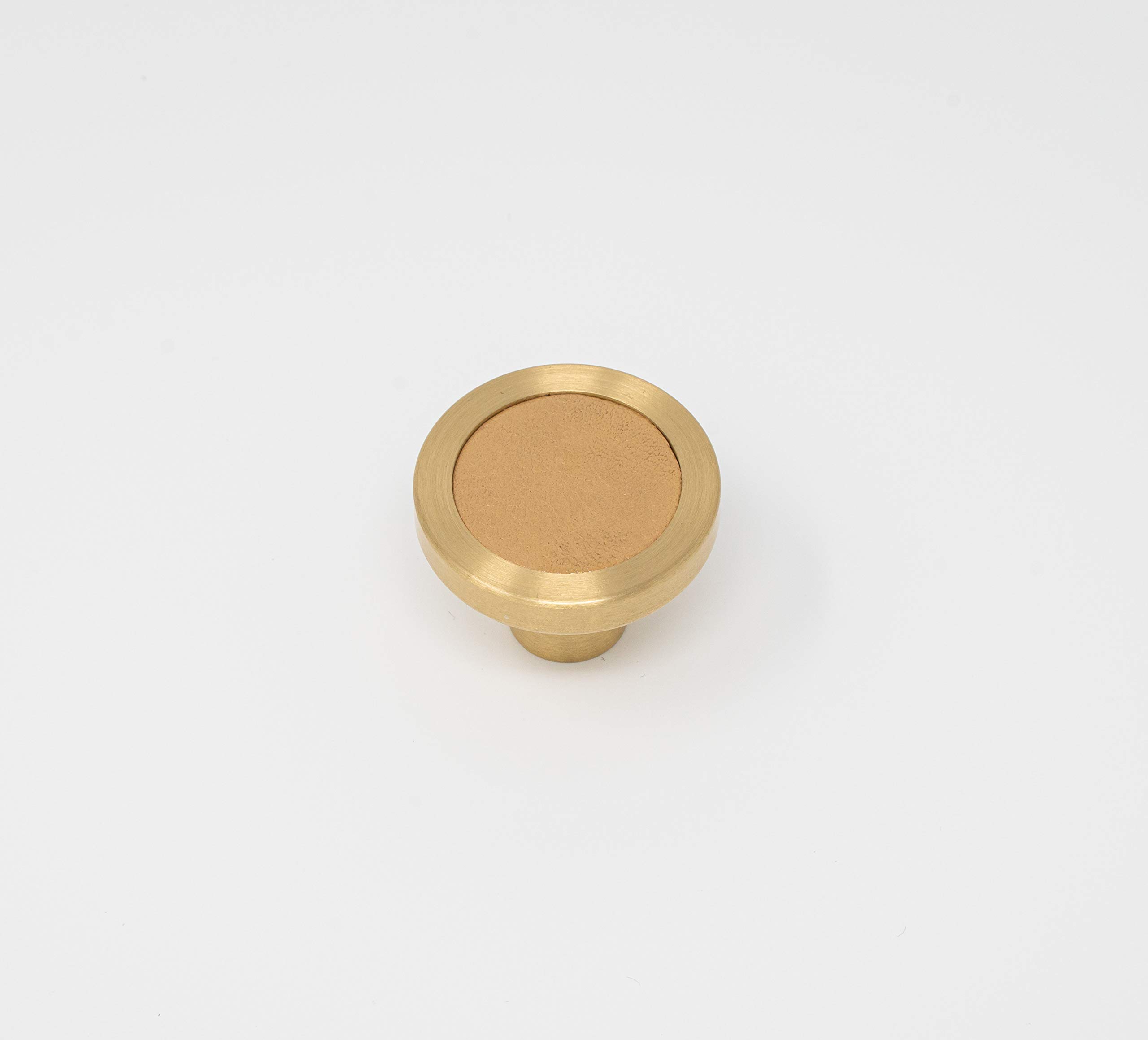 Gold Kitchen Cabinet Handles & Drawer Knobs - Brass Pulls for Cupboard, Bedroom, Bathroom - Durable Cabinet Hardware (Khaki Leather) - Perfect for Modern Home & Office Decor