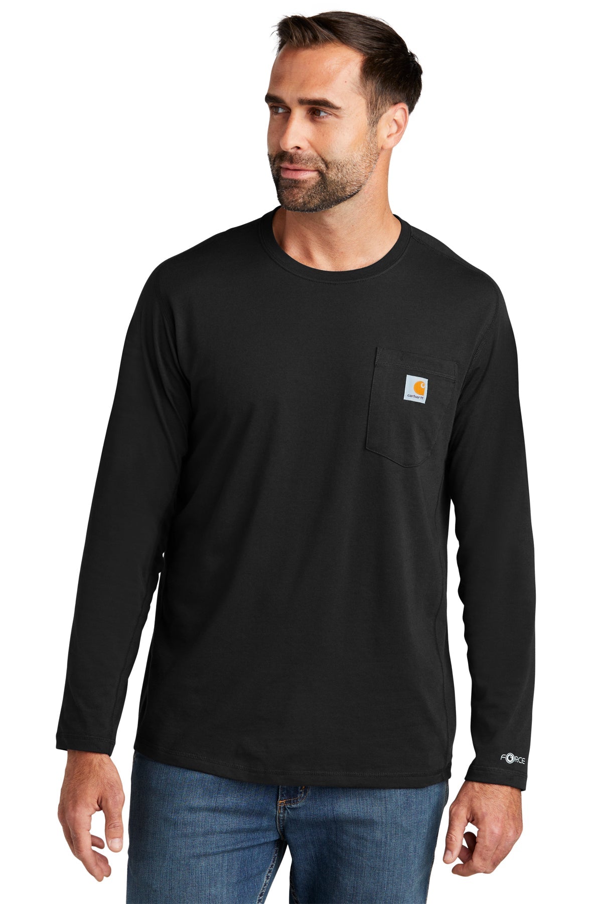 Carhartt Men's Long Sleeve Pocket T-Shirt - Durable Work Shirt with Custom Pockets, Black - Perfect for Construction, Outdoor Work & Casual Wear