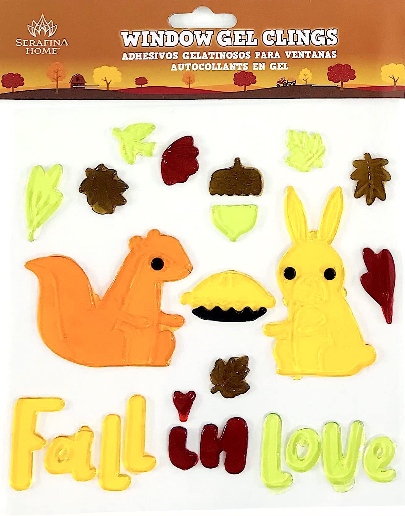 Reusable Fall Gel Cling Stickers for Windows & Mirrors - 6 Sheets of Seasonal Designs: Woodland Creatures, Foliage, Pumpkins - Perfect for Home, Office, and Classroom Decor