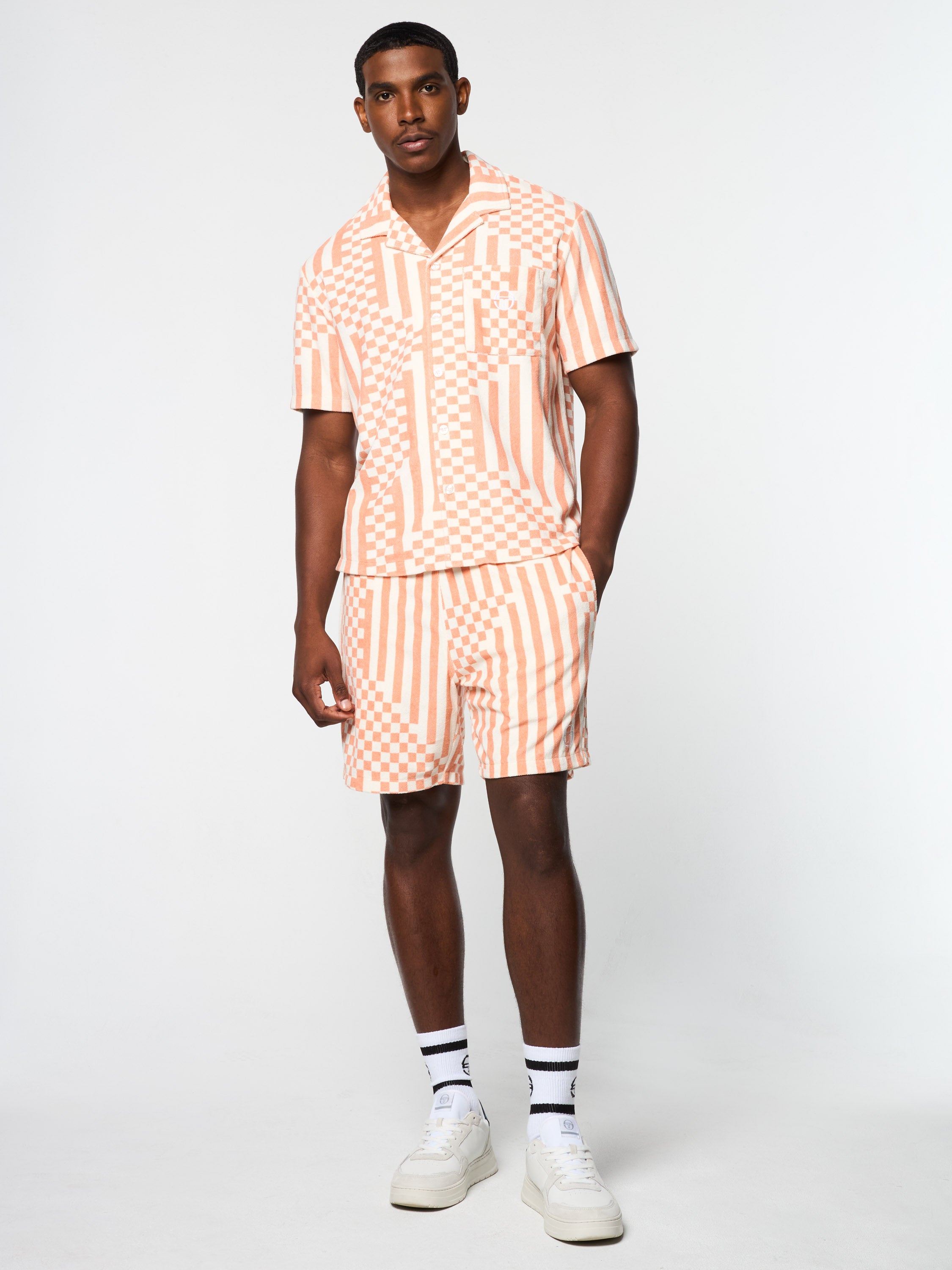 Men's Terry Cloth Cabana Shirt - Soft Breathable Beach Shirt with Button Front & Chest Pocket - Perfect for Poolside, Vacation & Summer Outfits (Canyon Sunset)