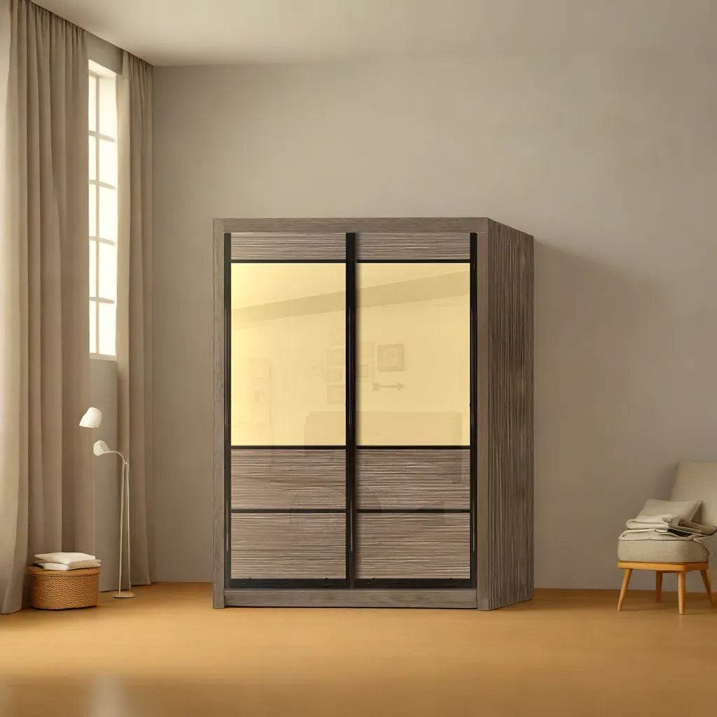 Lilah Brown Sliding Door Wardrobe Closet - Modern Space-Saving Storage for Bedroom, Living Room & Office | Easy Assembly & Durable Design