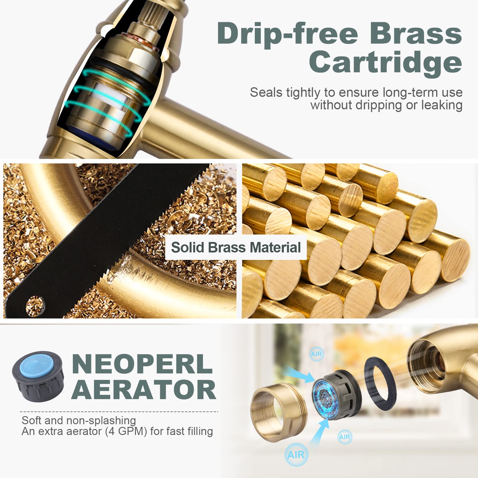 ARCORA Brushed Gold Pot Filler Faucet - Solid Brass Deck Mount Stove Faucet with Stretchable Double Joint Swing Arms | Perfect for Kitchen, Outdoor BBQ & RV Cooking