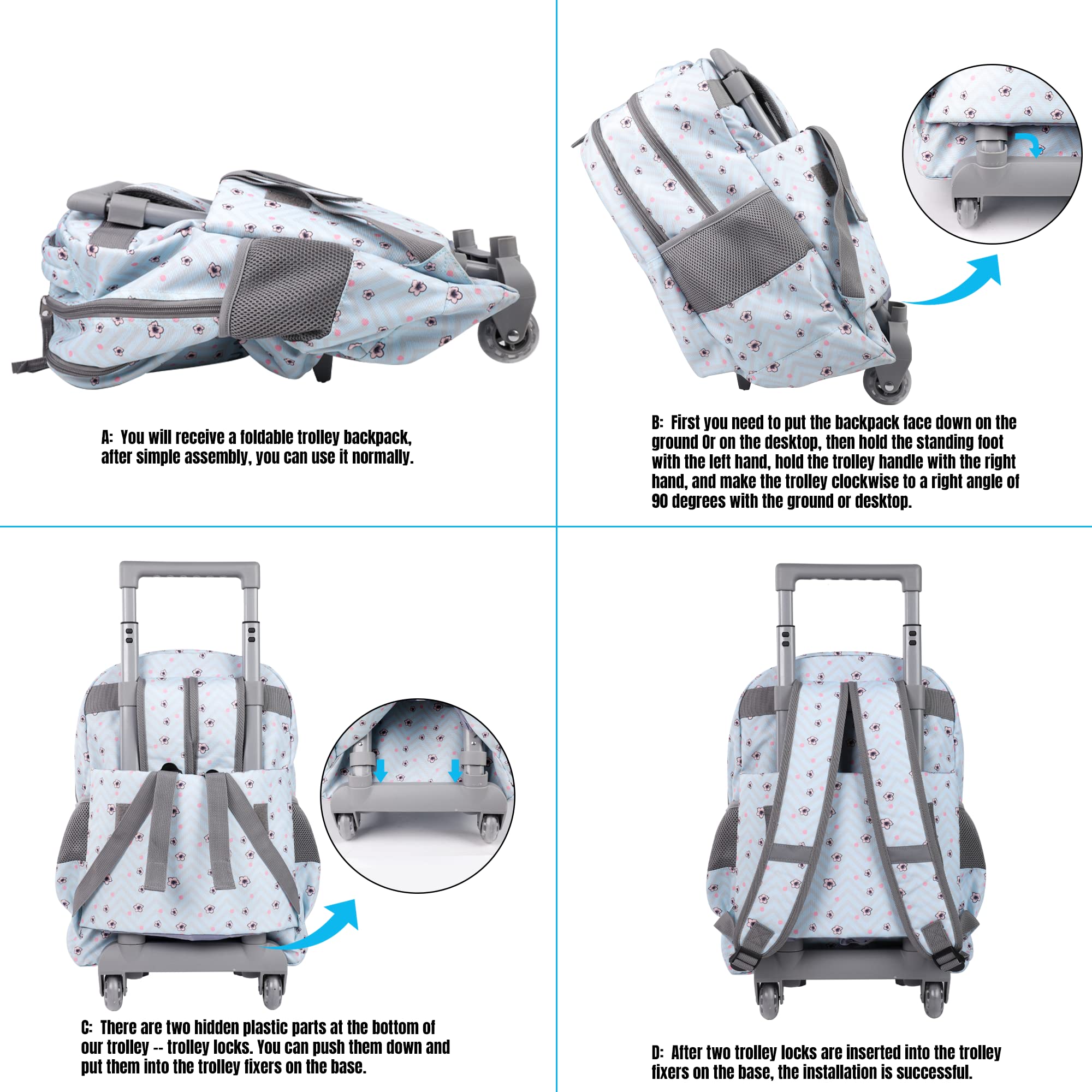Seastig 18 Inch Rolling Backpack for Kids - Wheeled School Backpack with Double Handle & Wheels - Perfect for Travel, School & Daily Commute