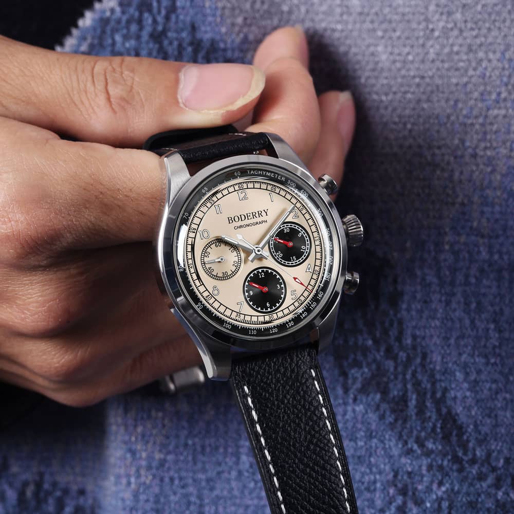 Men's Khaki ASYMMETRY Mechanical Chronograph Watch with Domed Sapphire Crystal - Vintage Style for Business, Casual & Outdoor Activities