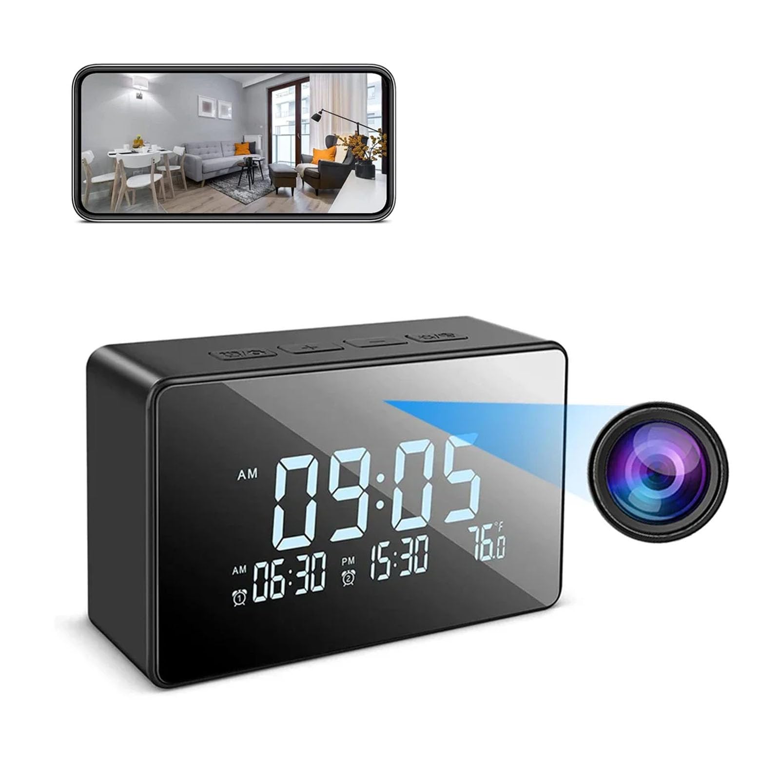 FKINGLRK Wireless IP Camera with Dual Alarm Clock - 1080P HD Home Security Camera, WiFi Remote Monitoring, Night Vision, Motion Detection - Perfect for Baby Monitor, Pet Camera, and Indoor Surveillance