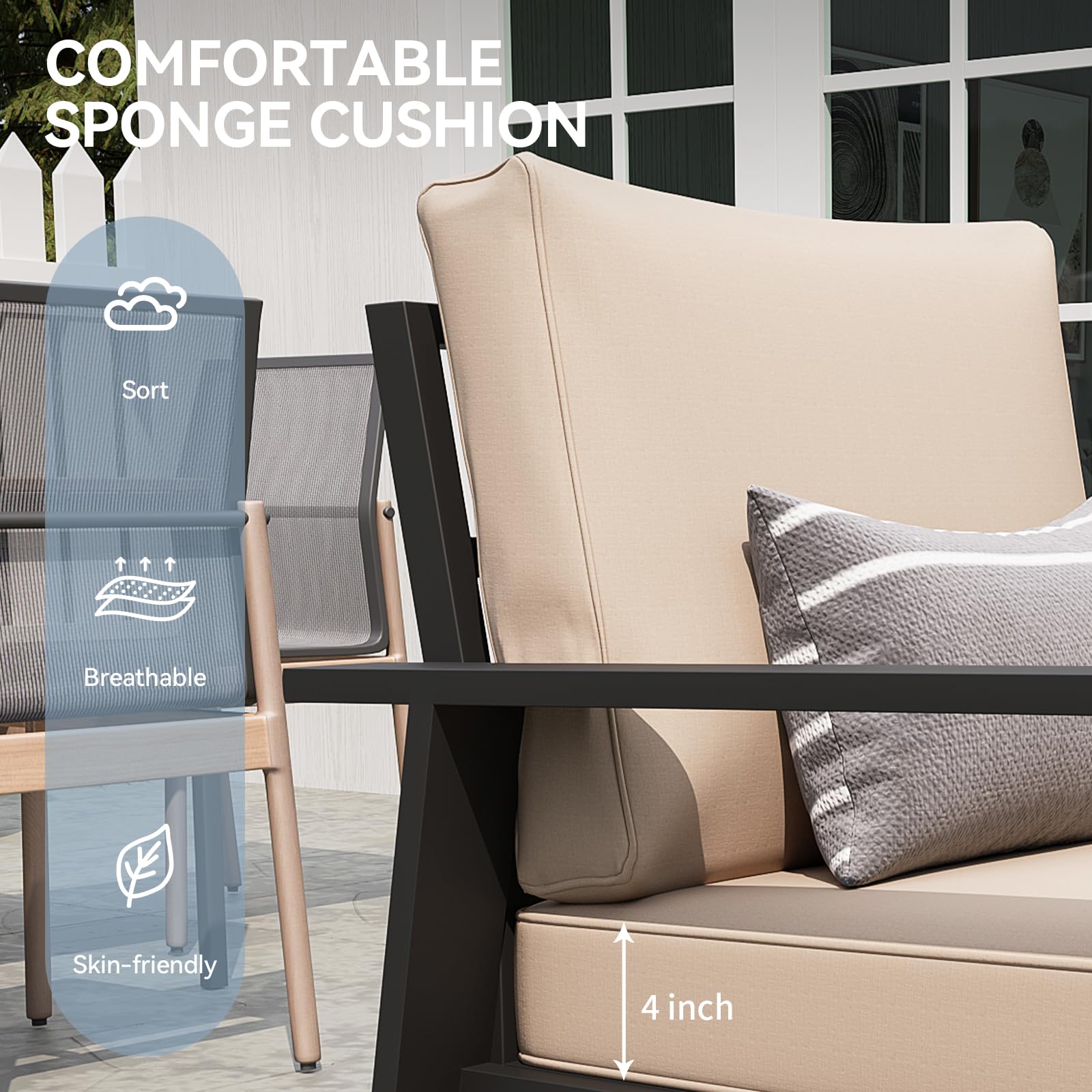 Aoxun 5-Piece Outdoor Patio Furniture Set - Durable Aluminum Sectional with Waterproof Cushions & Coffee Table, Perfect for Lawn, Garden, Backyard, and Poolside Relaxation (Beige)
