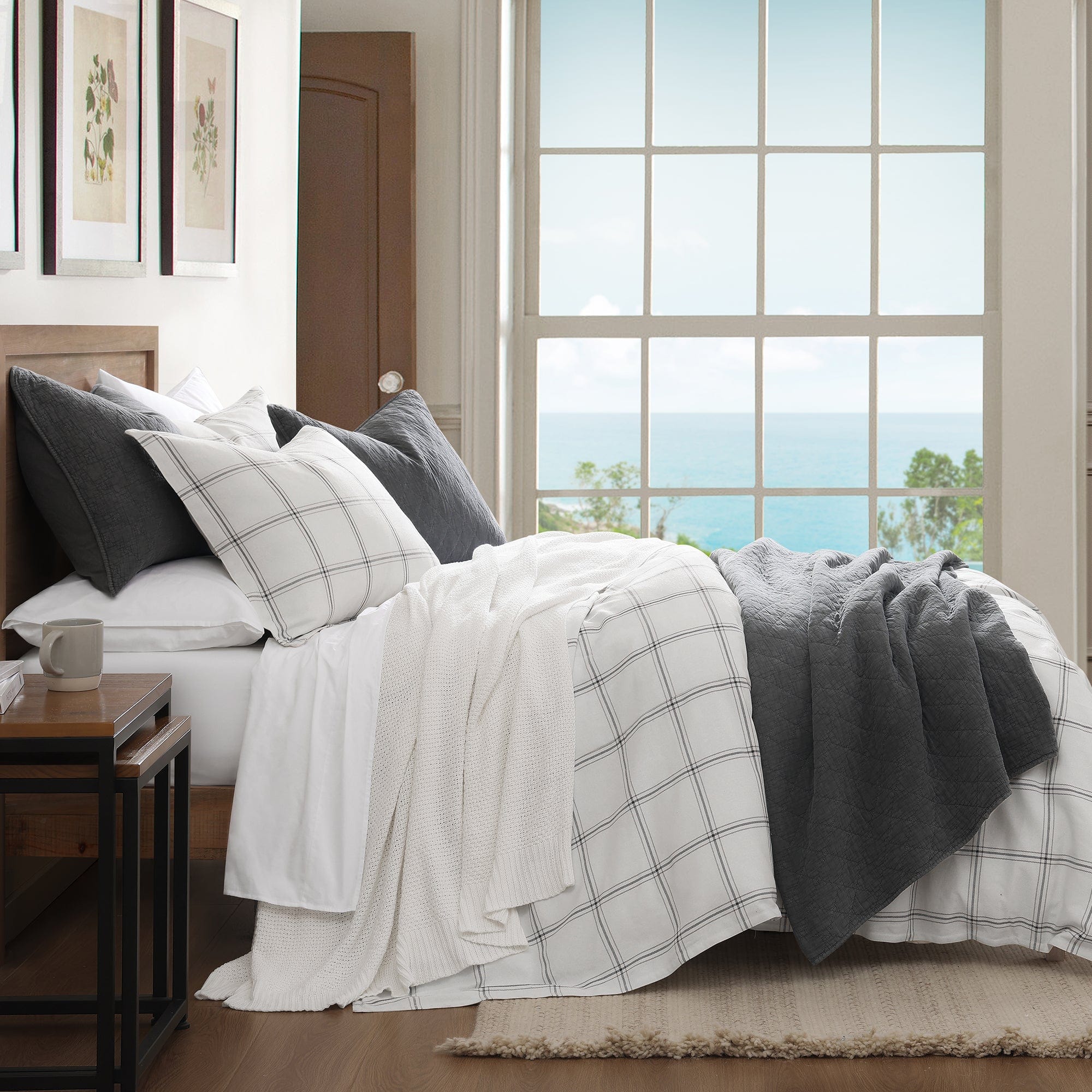 Stylish Windowpane Plaid Bedding Set - Soft & Breathable Queen Size Comforter, Sheet & Pillowcase Set - Perfect for Cozy Bedrooms, Guest Rooms & Dorm Decor