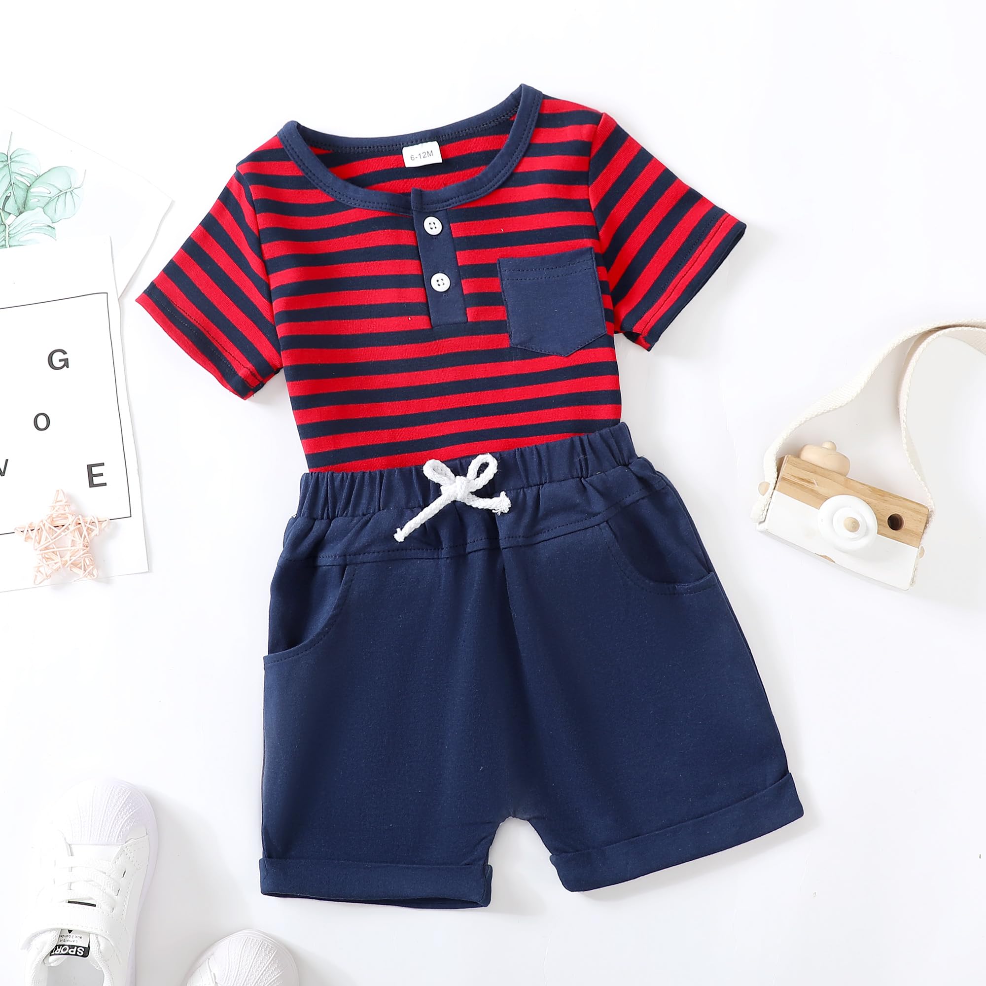 Toddler Boys Summer Outfit Set - Cotton Short Sleeve Shirt & Shorts for Baby Boys | Comfortable Playwear for Outdoor Activities & Beach Vacations