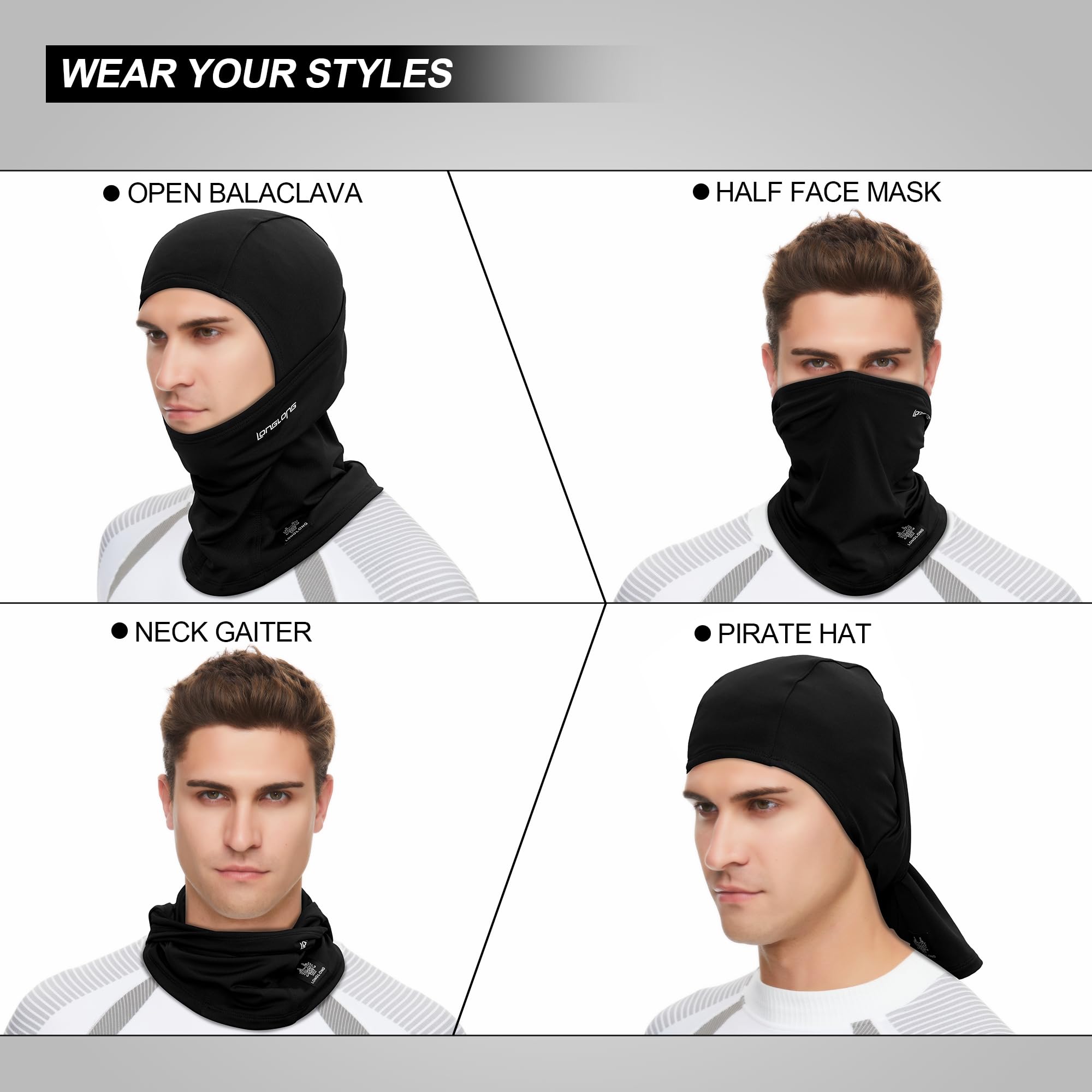 LONGLONG Balaclava Ski Mask - Moisture Wicking, Windproof & Warm Double Layer Full Face Cover for Men & Women - Perfect for Winter Skiing, Snowboarding, Motorcycling & Outdoor Activities