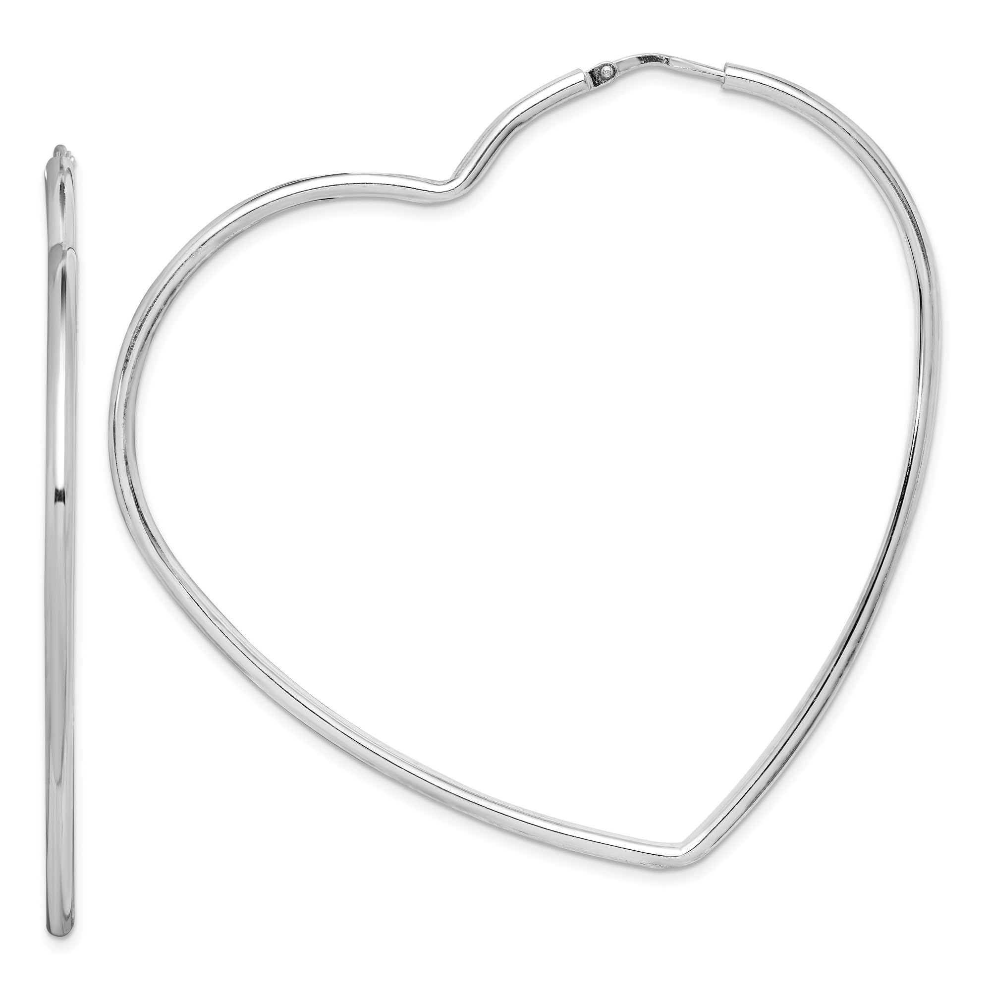 925 Sterling Silver 2mm Heart Love Round Extra Large Hoop Earrings for Women - Valentine's Day Gift, Anniversary Present, Romantic Date Night Jewelry