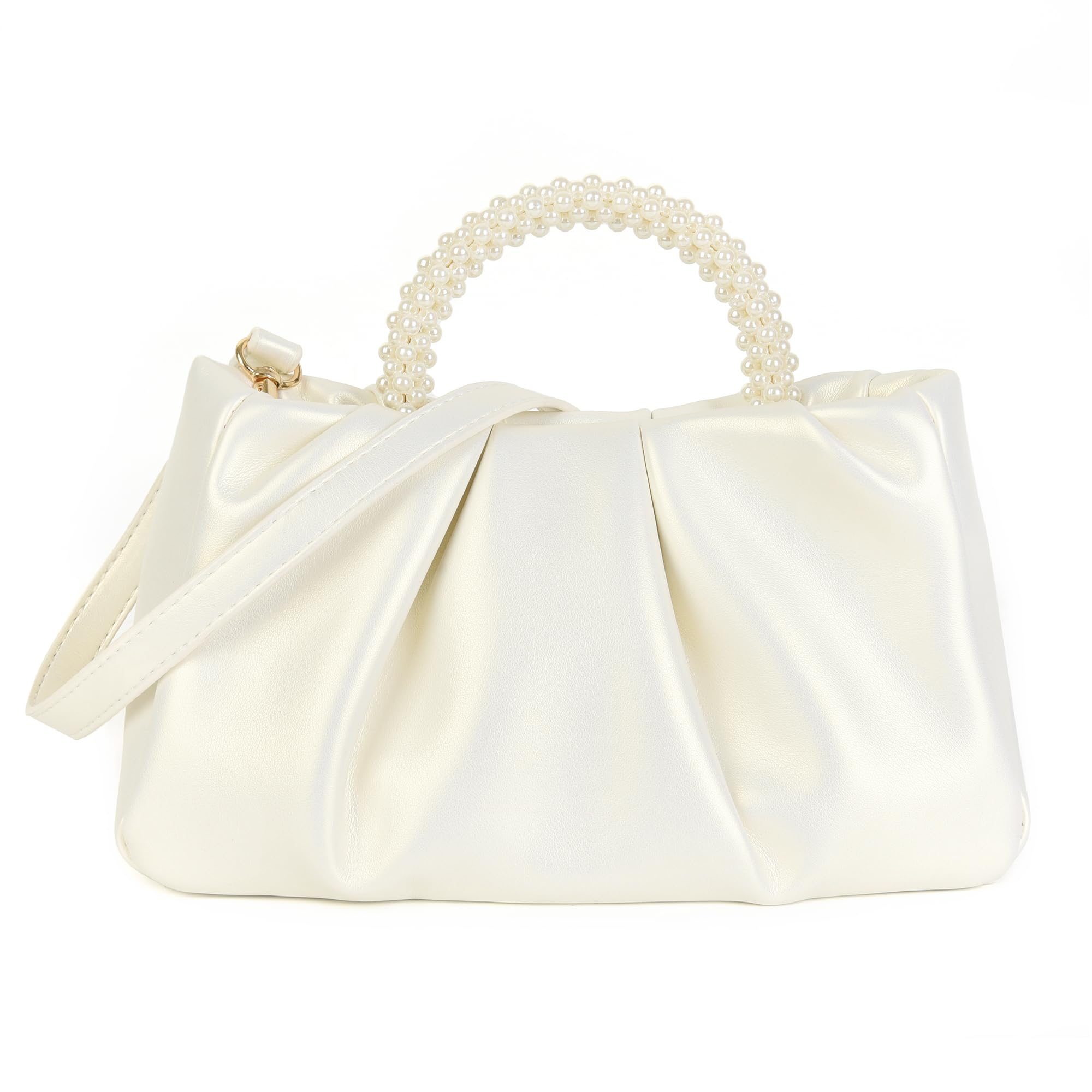 Elegant Pearl Evening Clutch for Women - Soft Leather Ruched Crossbody Shoulder Bag for Party, Wedding & Special Occasions | Perfect for Date Nights, Galas & Formal Events