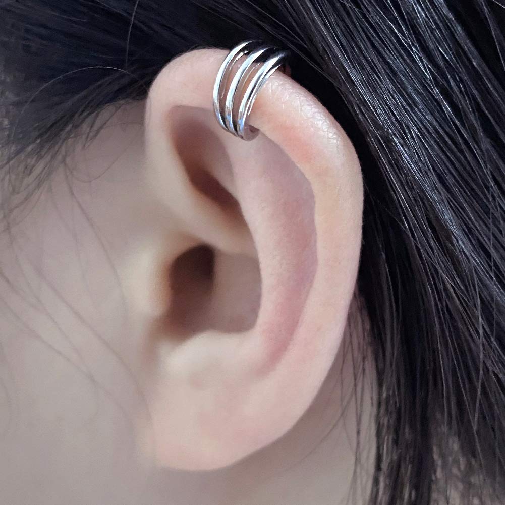 JFORYOU Stainless Steel Fake Helix Ear Cuff - Clip On Non-Piercing Cartilage Earrings for Men & Women - Adjustable Wrap Around Lip Ring - Perfect for Parties, Concerts and Everyday Fashion Accessories