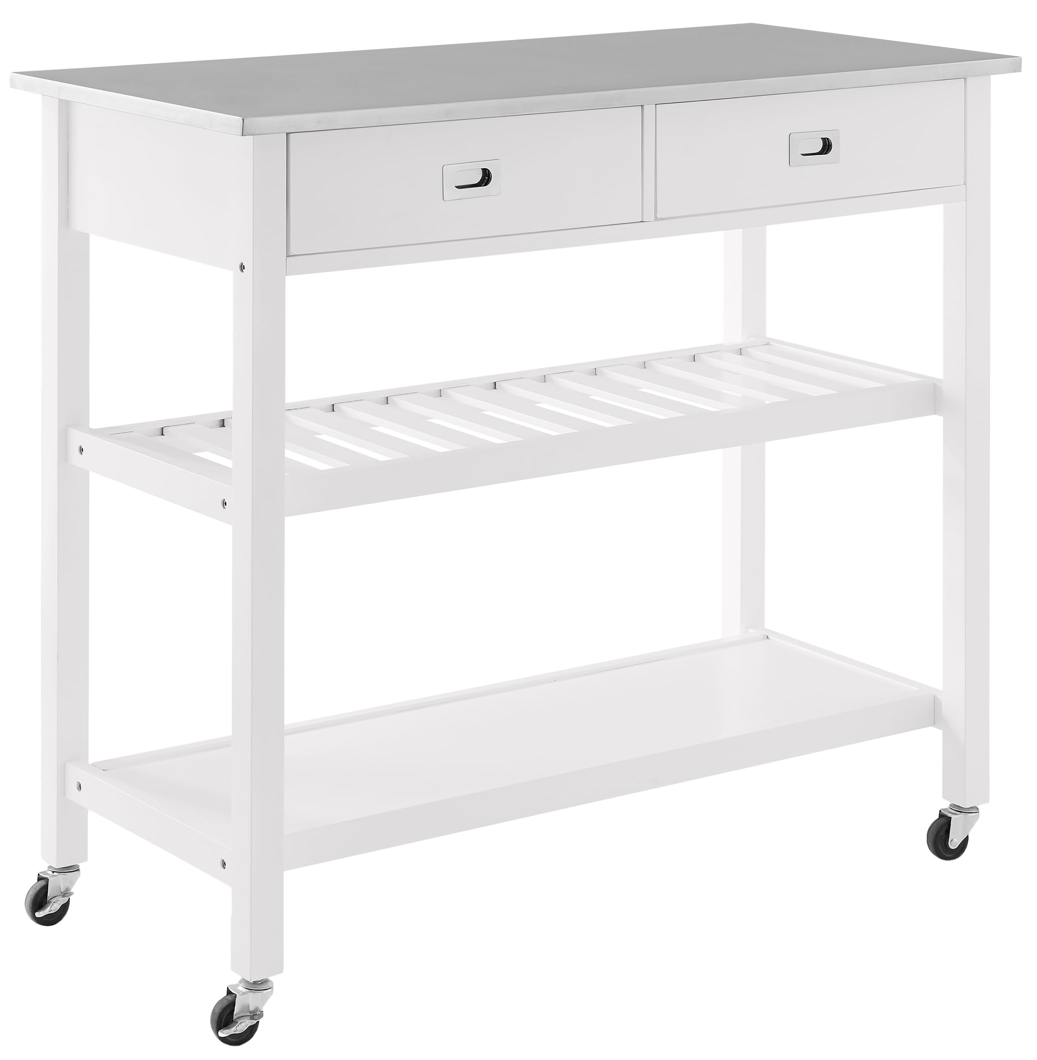 Crosley Chloe Stainless Steel Top Rolling Kitchen Island Cart with Storage - White | Microwave Stand, Wine Rack & Mobile Workstation for Small Kitchens, Apartments & Dining Areas