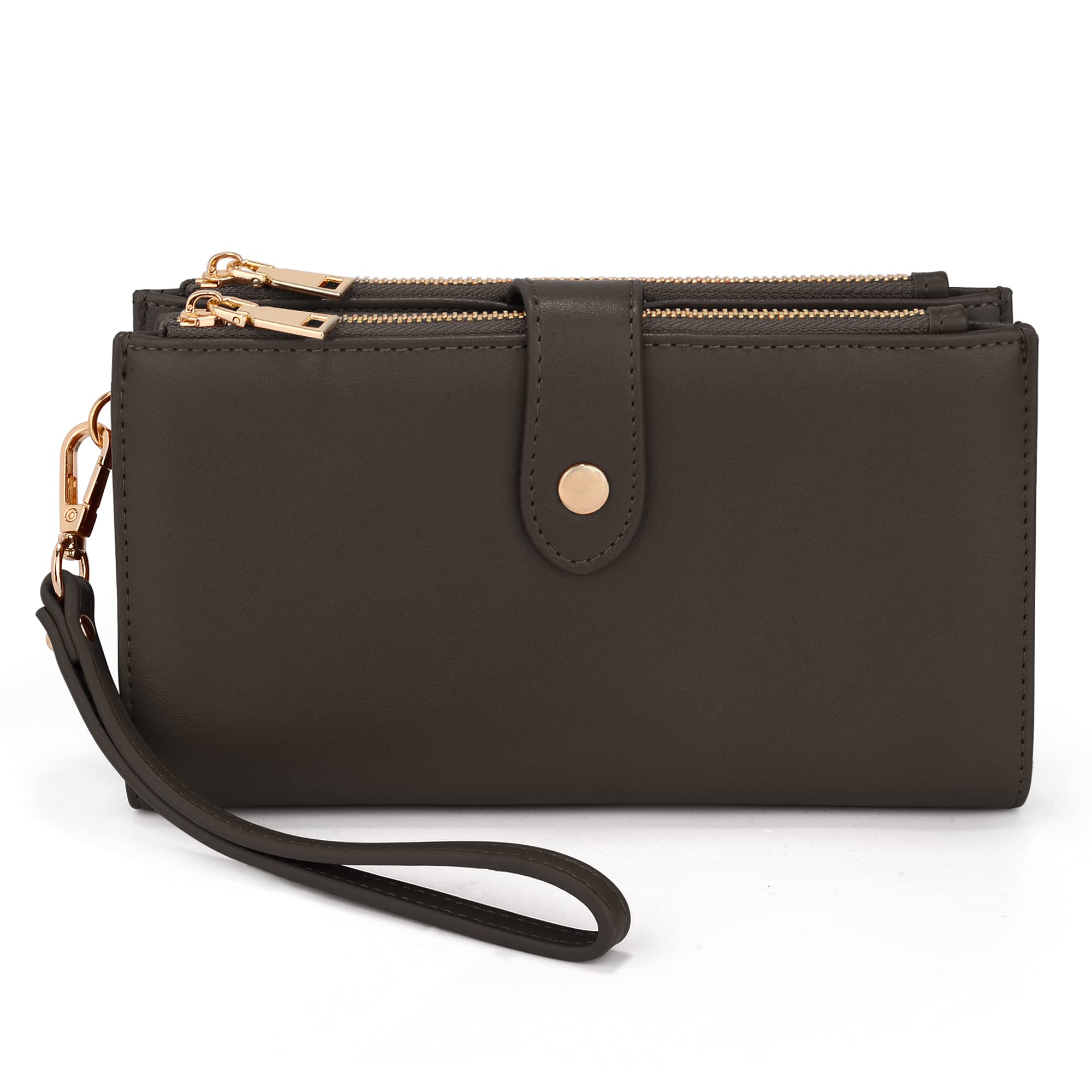 YALUXE Women's Vegan Leather Double Zip Wristlet - Phone Purse with Card Holder Wallet | Perfect for Everyday Use, Travel & Shopping
