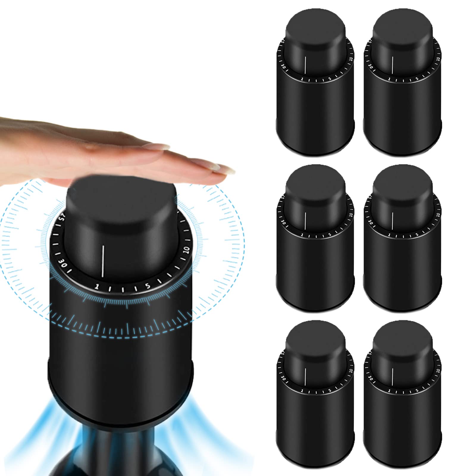 Loboo Idea Wine Vacuum Pump Stoppers - Vacuum Sealer Stoppers for Glass Bottles (Black, Large - 12 Pack) - Preserve Wine Freshness for Parties & Home Bars
