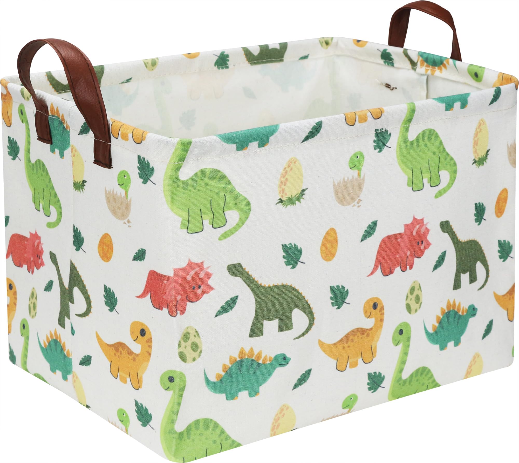 Dinosaur Toy Storage Basket with Handles - Rectangle Kids Organizer Bin for Baby Room Decor & Easter Gift Basket | Perfect for Nursery Organization, Toy Storage & Holiday Gifting