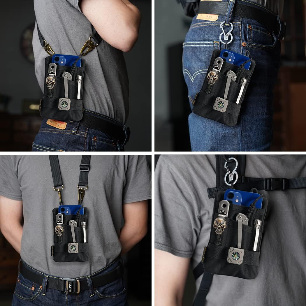Viperade VE1-P EDC Pocket Organizer for Men - 5-Slot Tool Pouch for Flashlight, Pocket Knife, Tactical Pen & Gear - Compact Black Tactical EDC Pouch for Everyday Carry, Camping & Outdoor Adventures