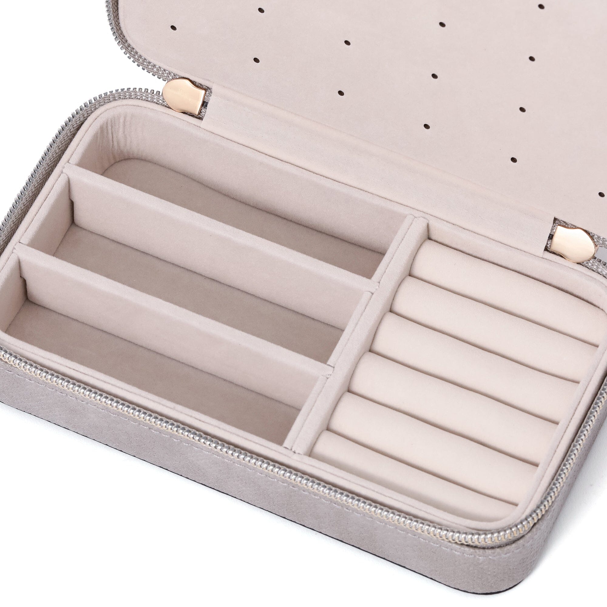 Flavia Travel Jewelry Box - Compact Organizer for Necklaces, Rings & Earrings - Perfect for Vacation, Business Trips & Gifts (M, Grey)