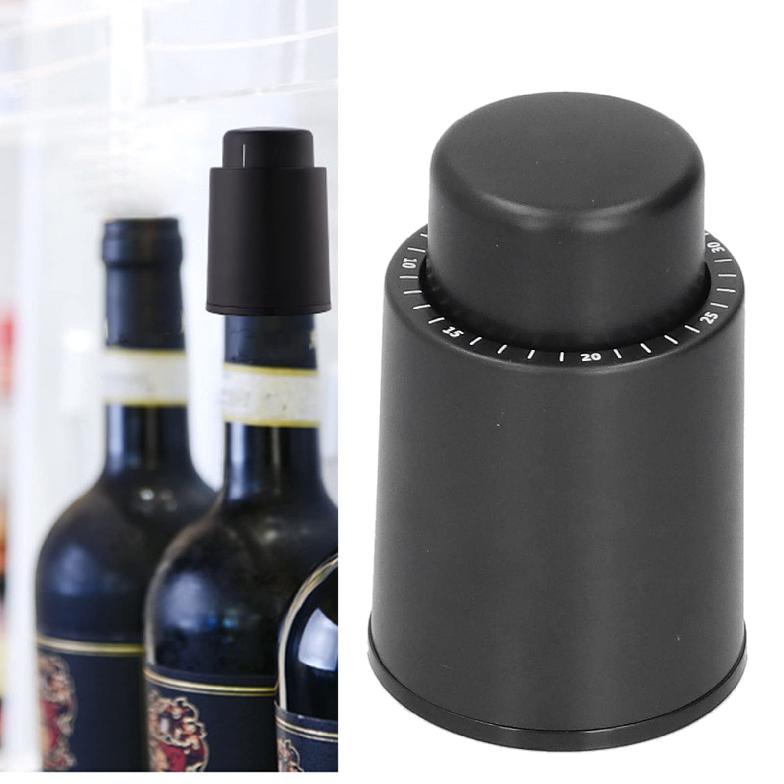 Premium Vacuum Wine Bottle Stopper with Time Scale - Airtight Wine Preserver for Red/White Wine - Ideal for Home Bars, Parties & Wine Storage (Black)