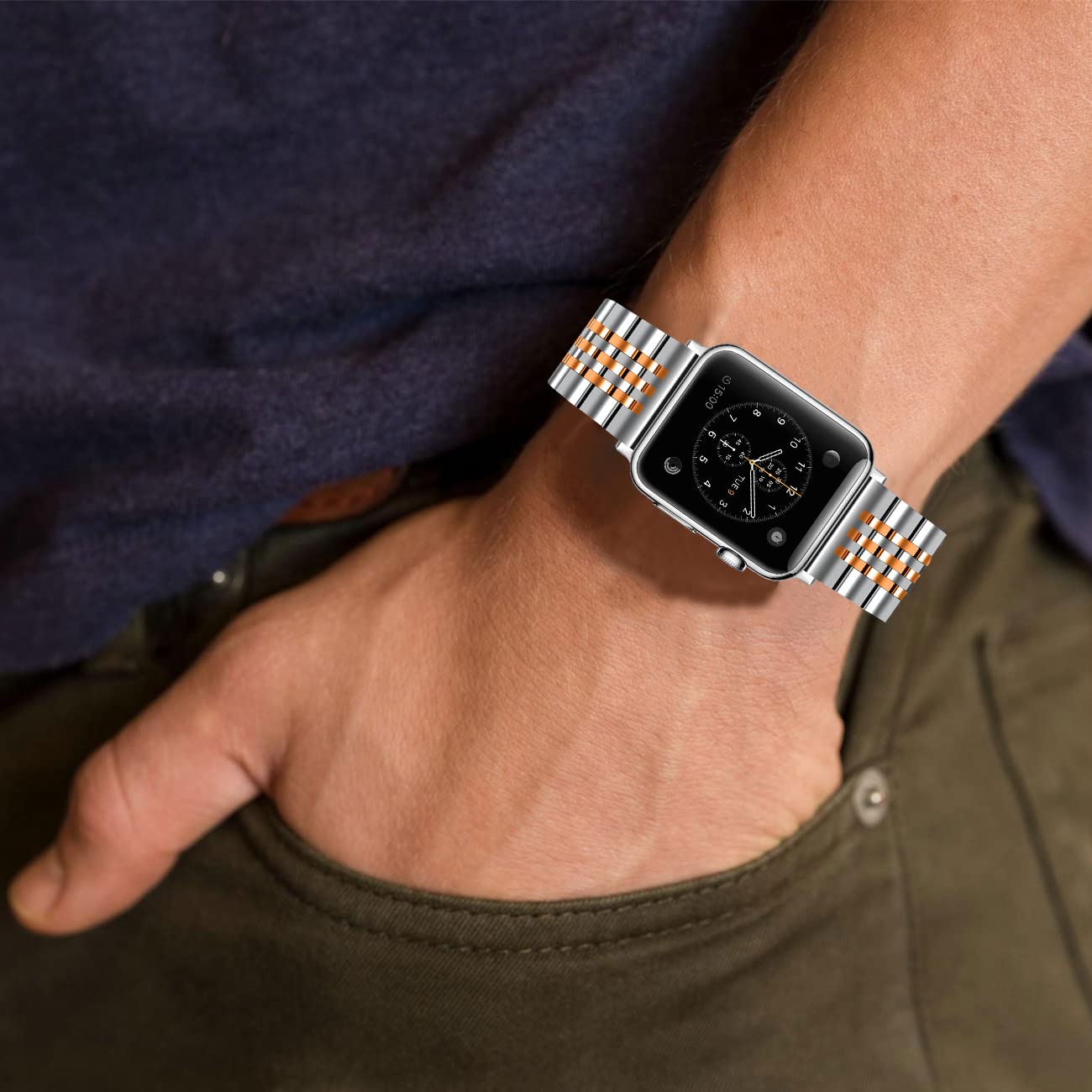 YISIWERA Stainless Steel Metal Watch Band for Apple Watch - Gold, Silver, Black Rose Glossy Ultra Band Compatible with iWatch Series 8/7/6/5/4/3/2/1/SE (38mm-49mm) - Durable & Stylish Strap for Men & Women - Perfect for Workouts, Office & Everyday Wear