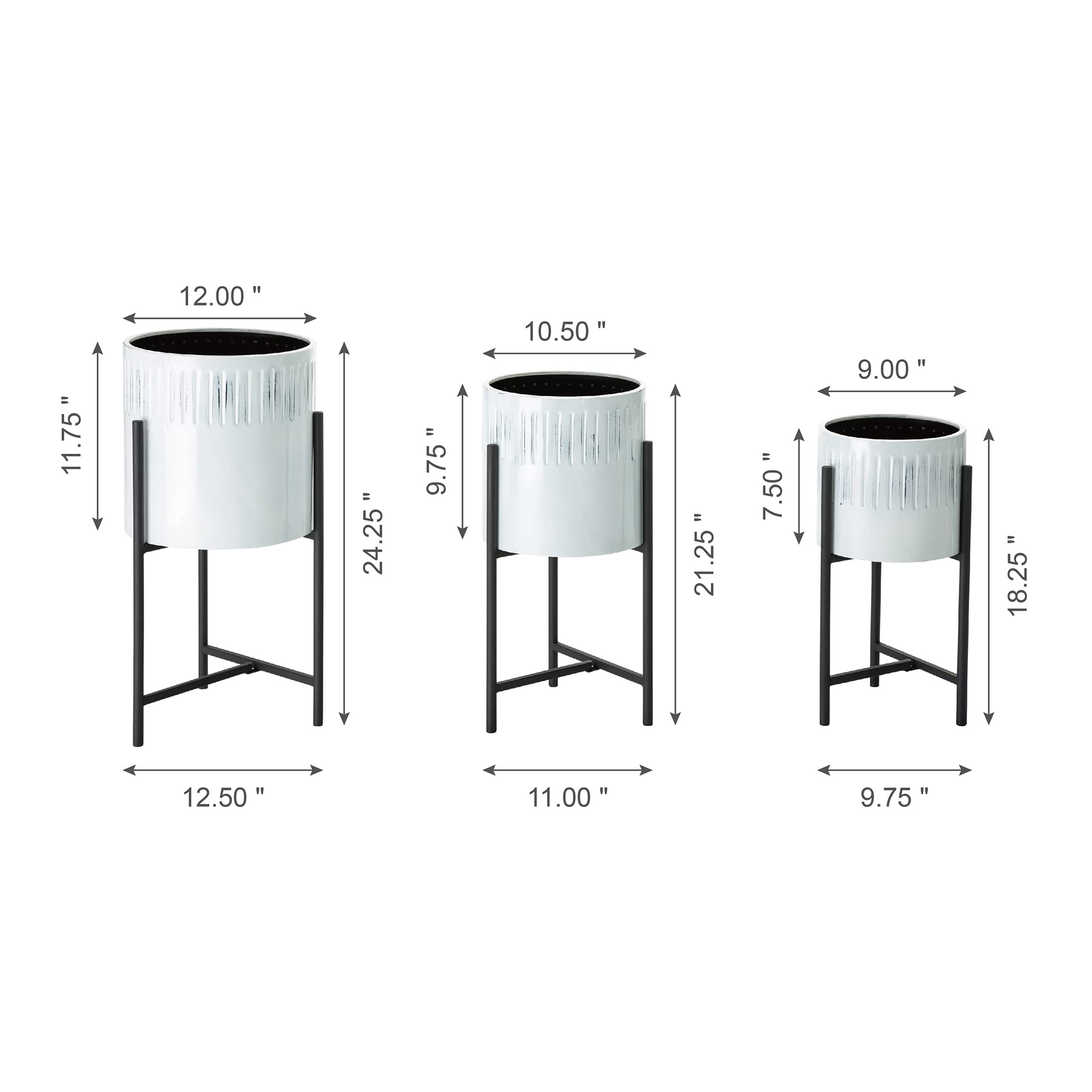 Glitzhome 3-Pack Mid-Century Modern Metal Plant Stand with Pots - Indoor/Outdoor Flower Pot Holder for Large Potted Plants (White) | Perfect for Living Room, Patio, Garden & Home Decor