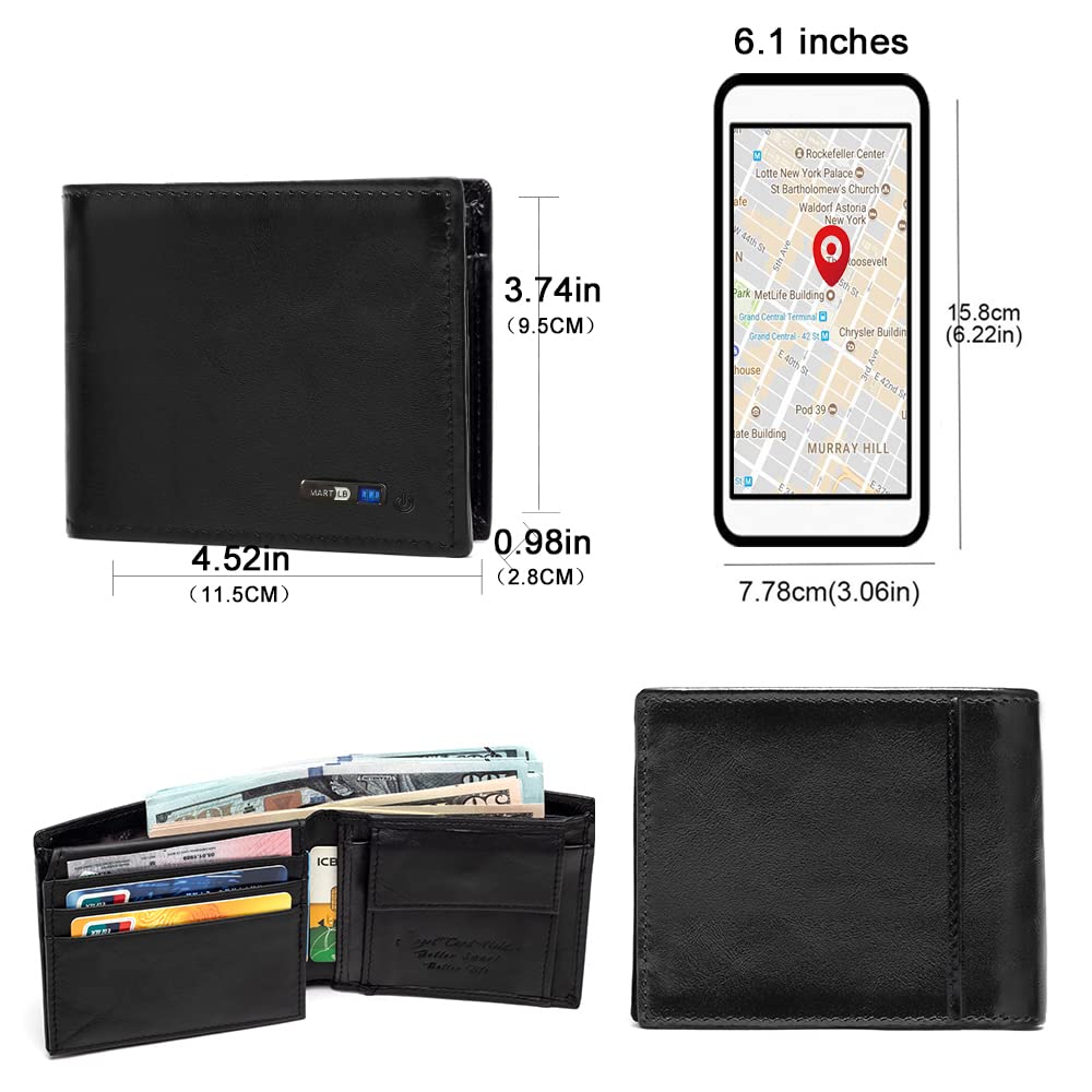 Smart Bluetooth Wallet Tracker for Men - RFID Blocking Leather Credit Card Holder with ID Window & Coin Pocket (Black) - Perfect for Travel, Business & Everyday Use